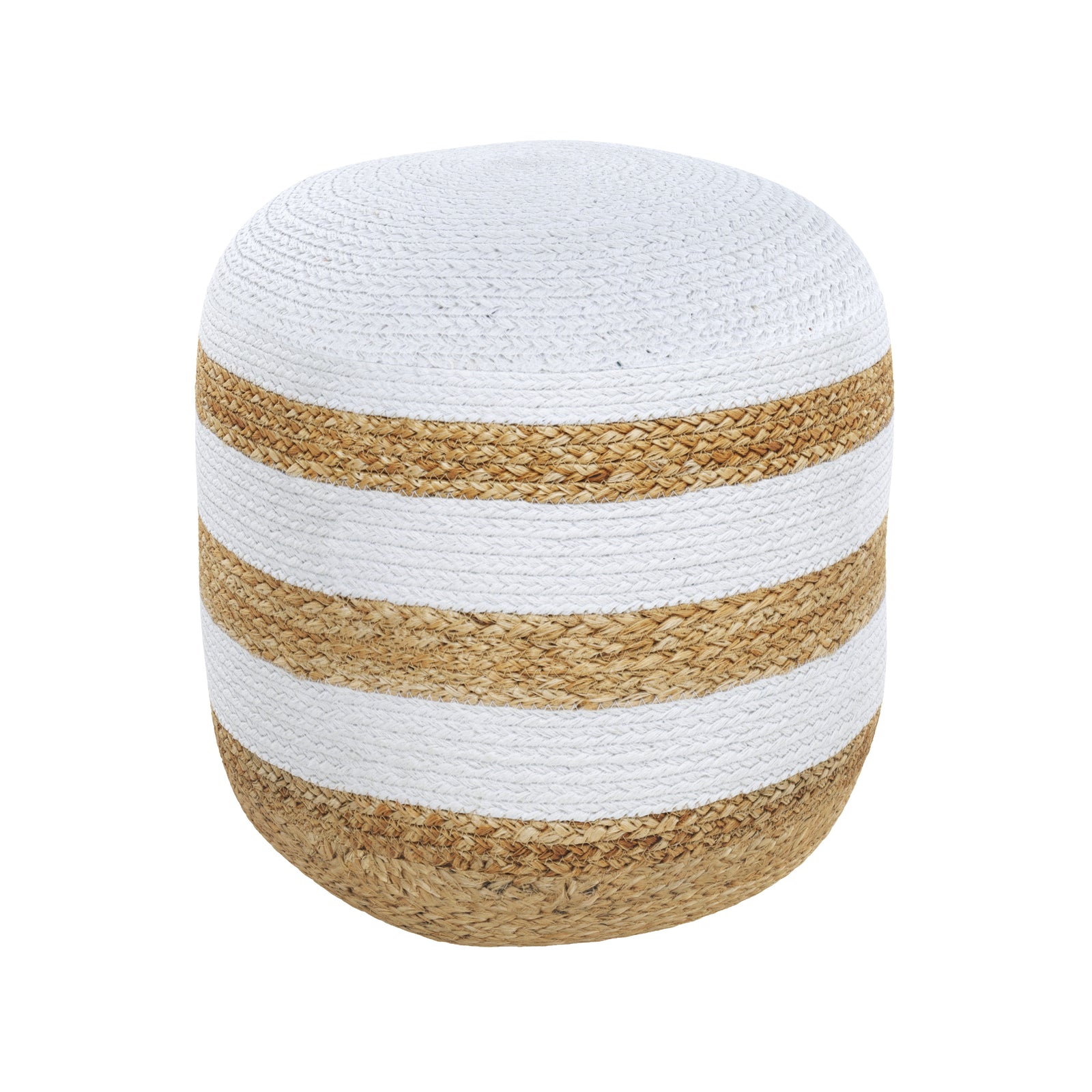 pouf billy en jute 3 rayures blanches naturel fond blanc
