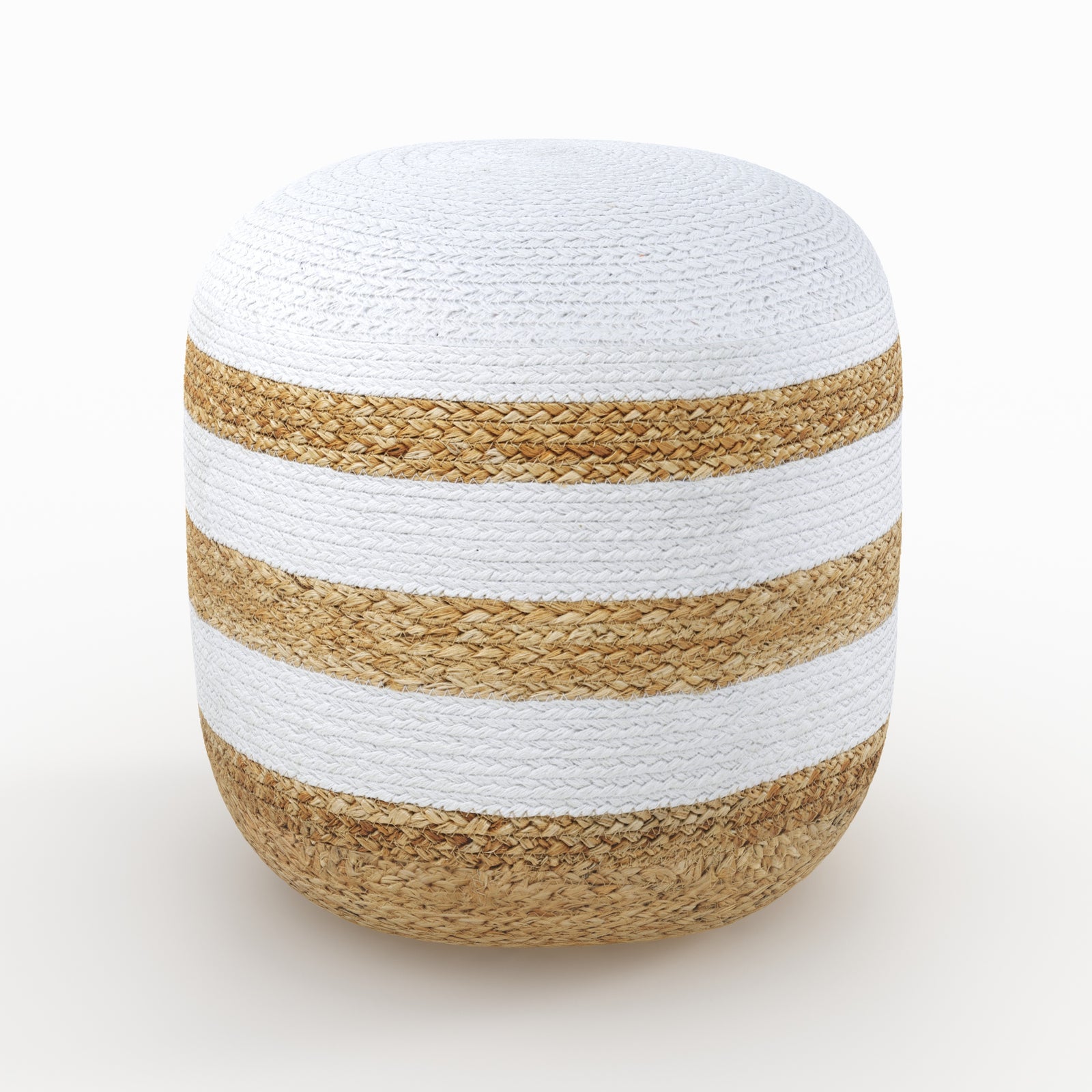 pouf billy en jute 3 rayures blanches naturel