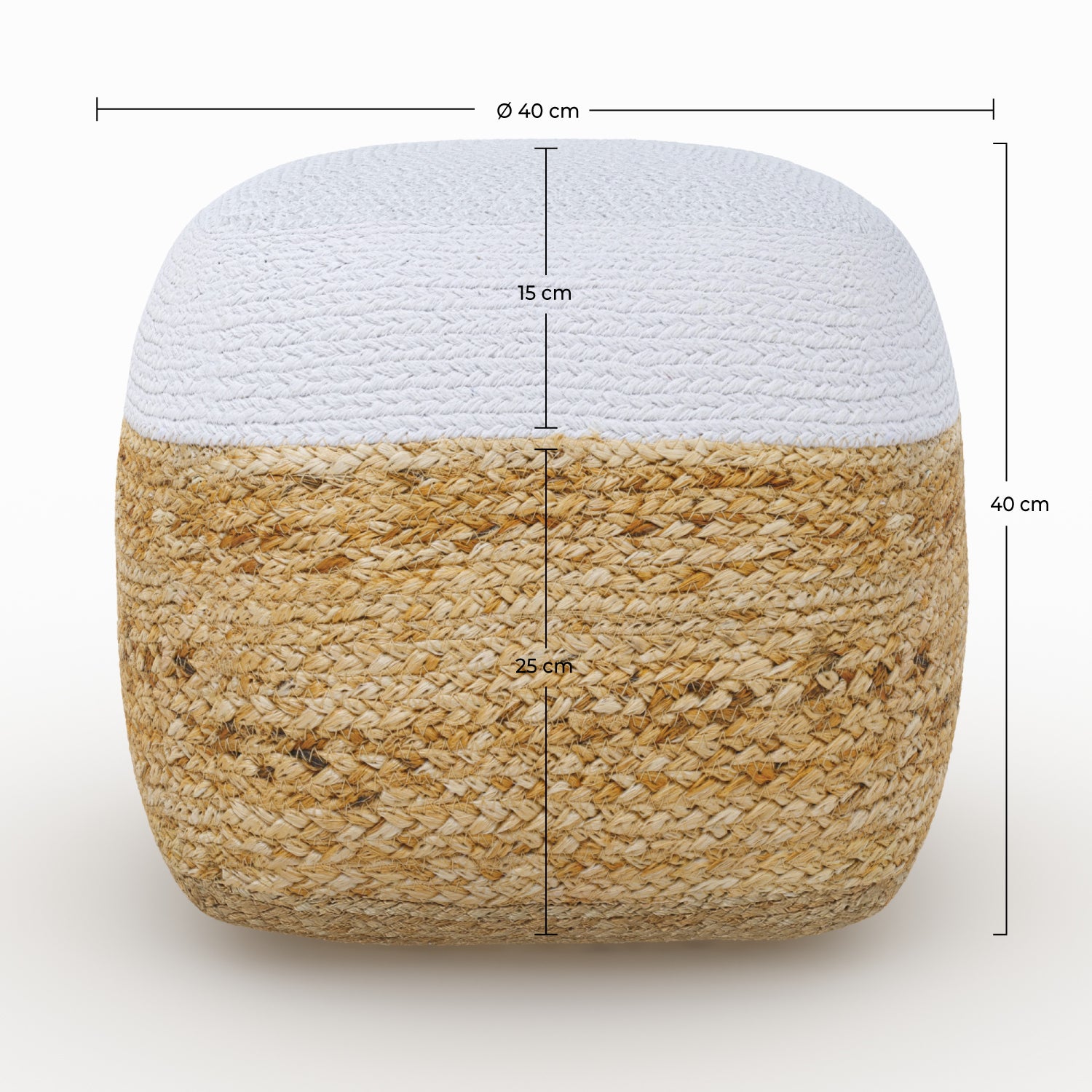 pouf billy en jute beige et blanc d 40 cm