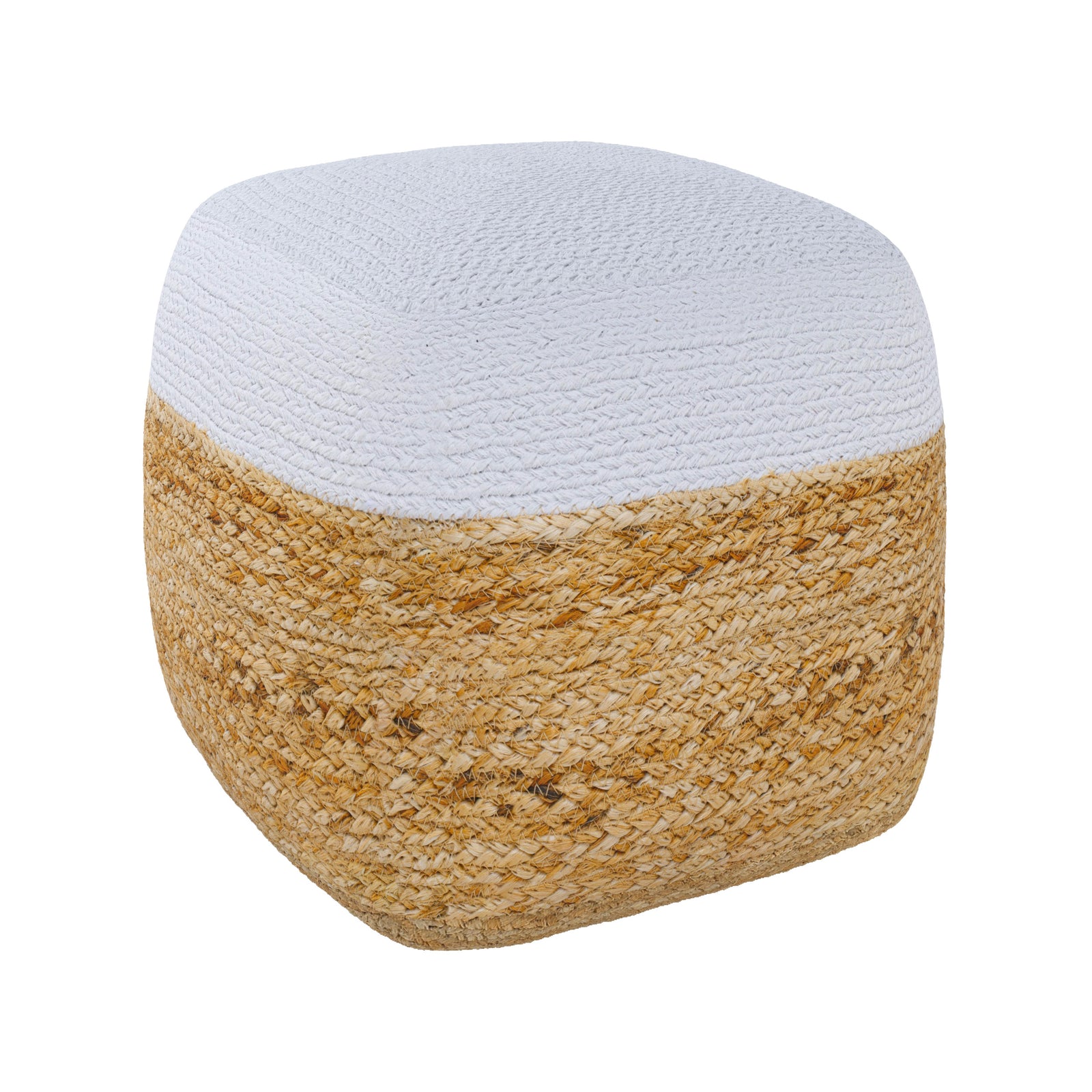 pouf billy en jute beige et blanc diametre 40 cm fond blanc