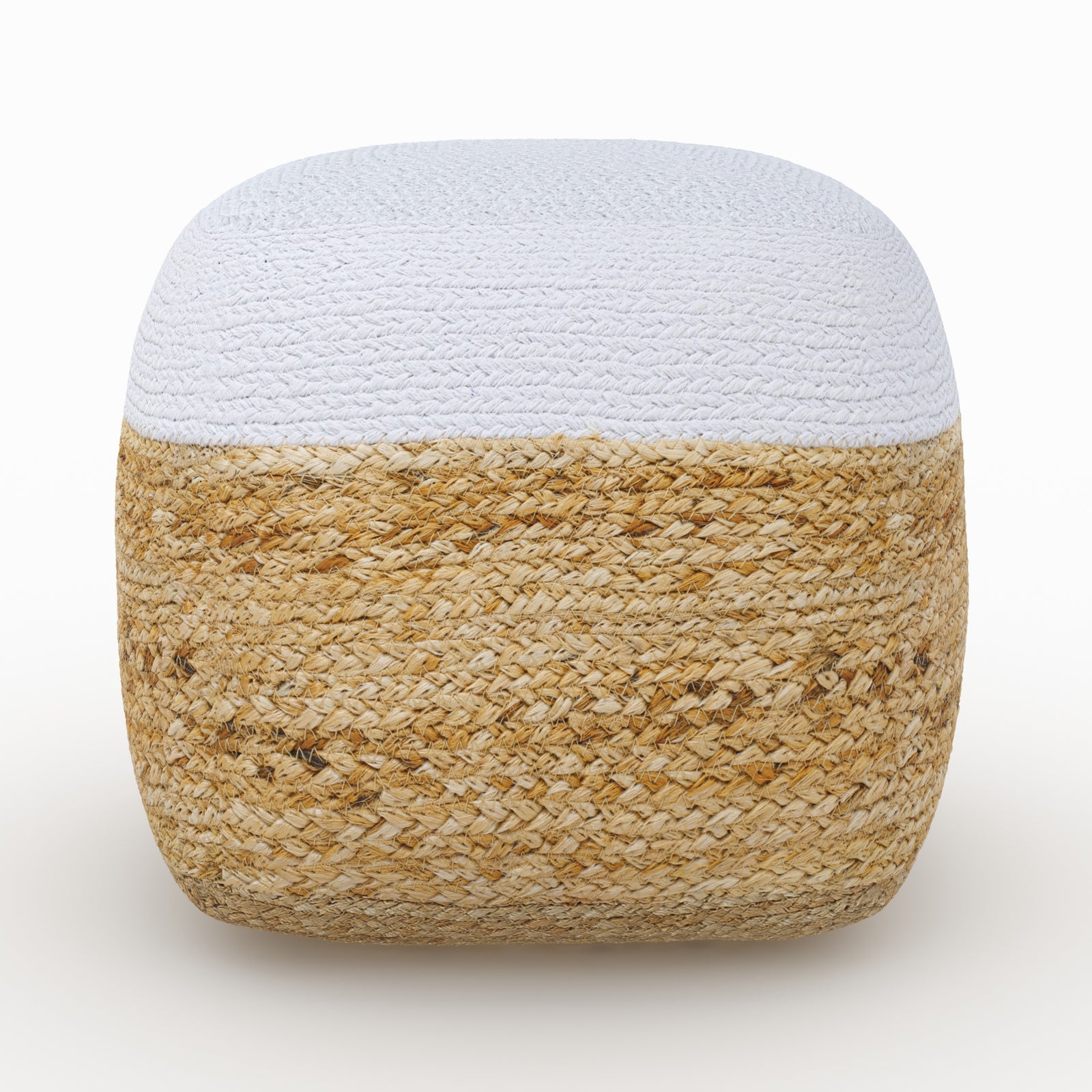 pouf billy en jute beige et blanc diametre 40 cm