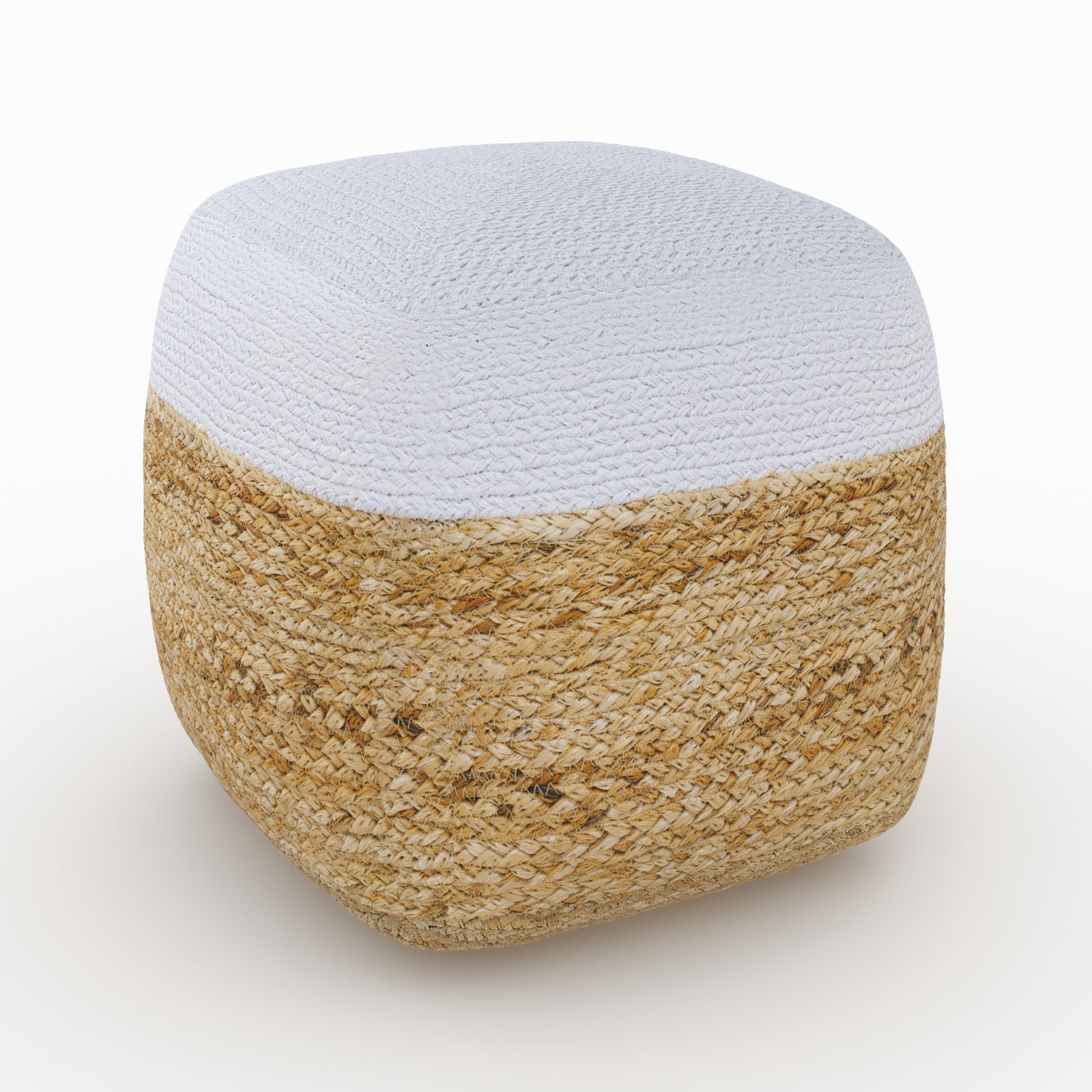 pouf billy jute beige et blanc diametre 40 cm