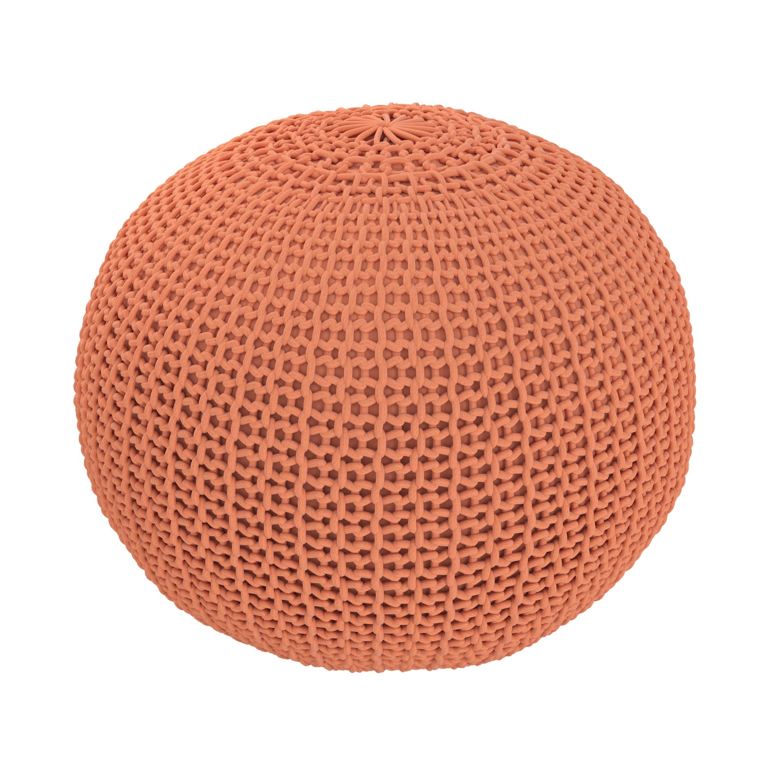 pouf elisa en tricot rose poudre diametre 40 cm fond blanc