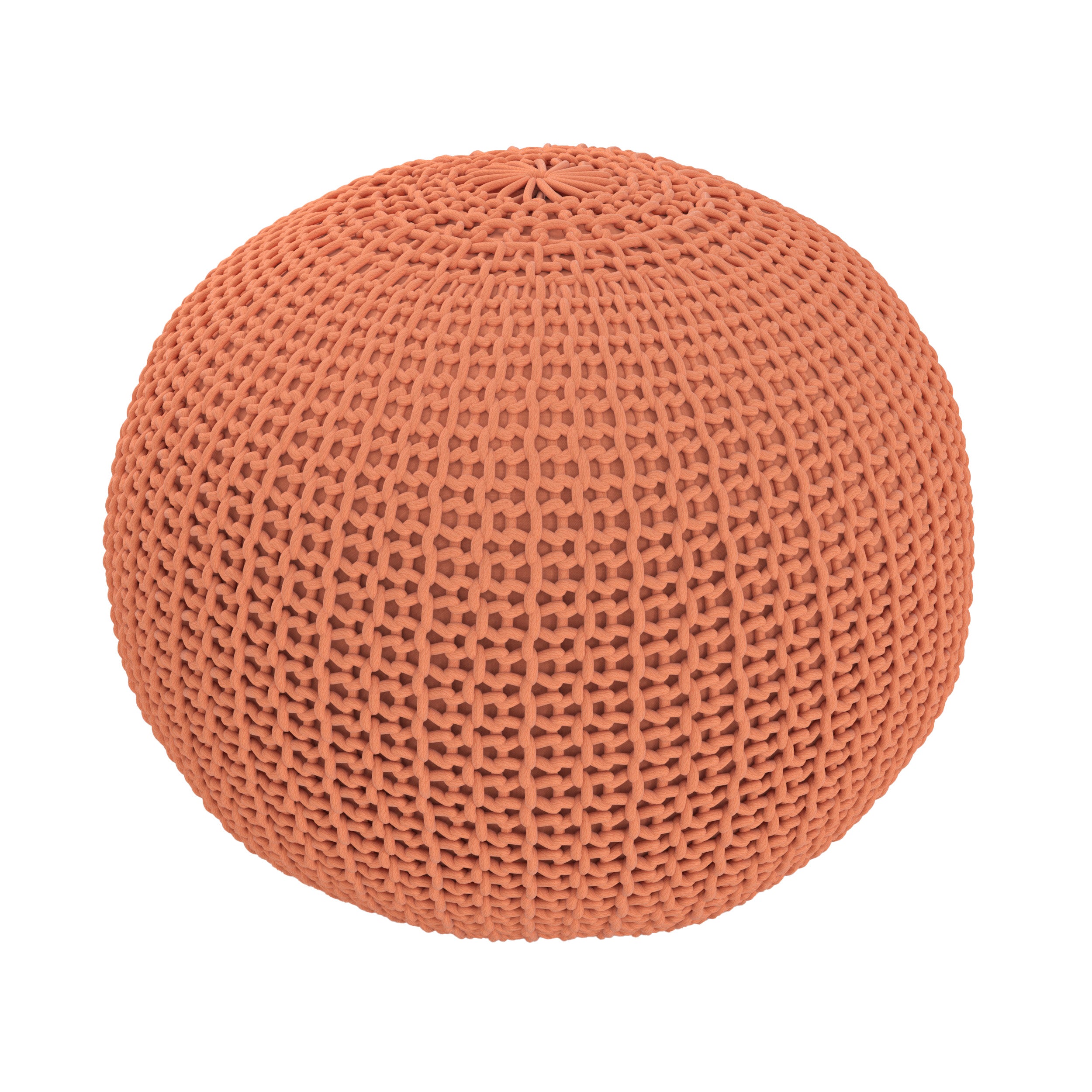 pouf elisa en tricot rose poudre diametre 40 cm fond blanc