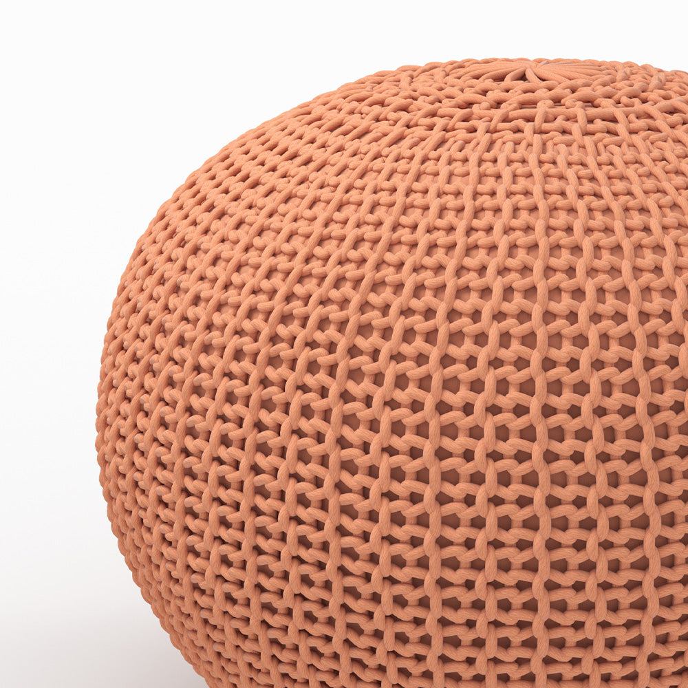 pouf elisa en tricot rose poudre diametre 40 cm laine