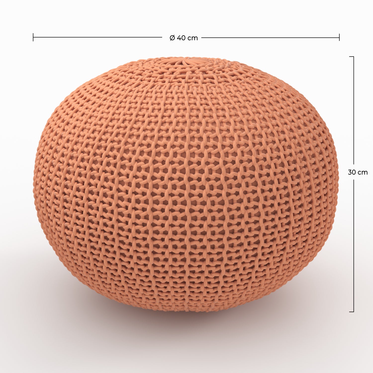 pouf elisa tricot rose poudre diametre 40 cm laine