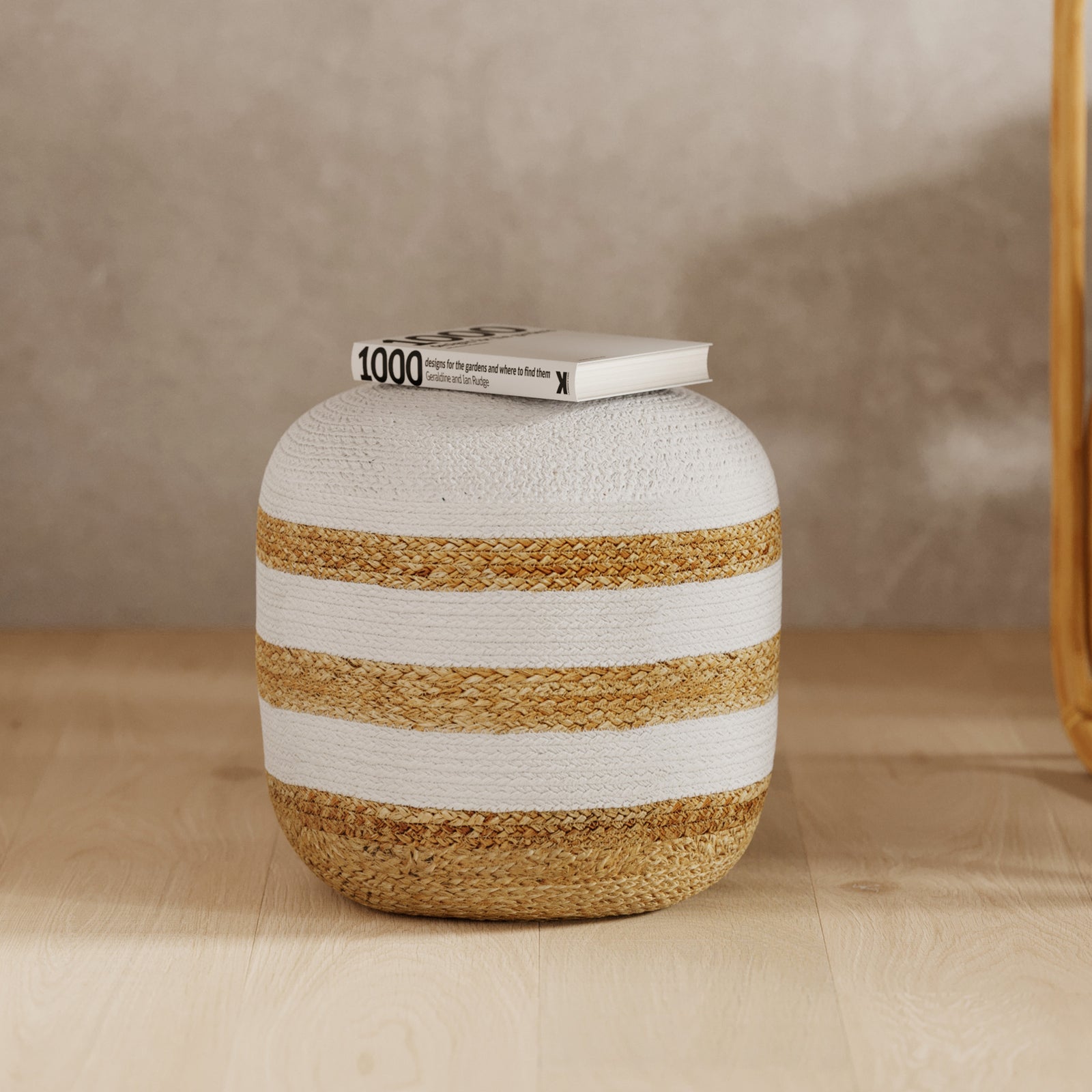 pouf en jute beige et blanc pouf boheme billy