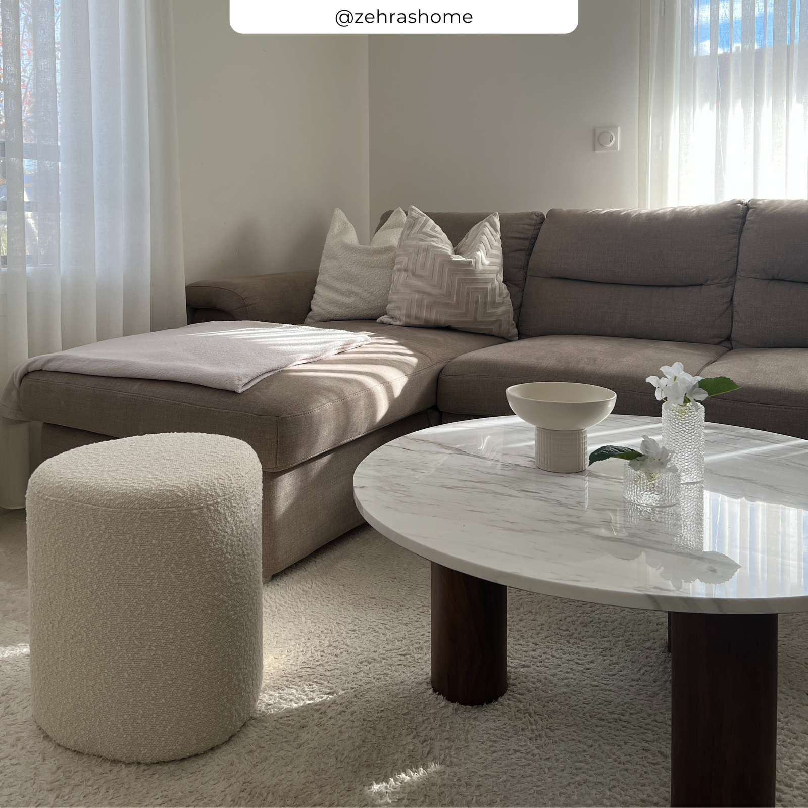 pouf en tissu boucle beige emmy