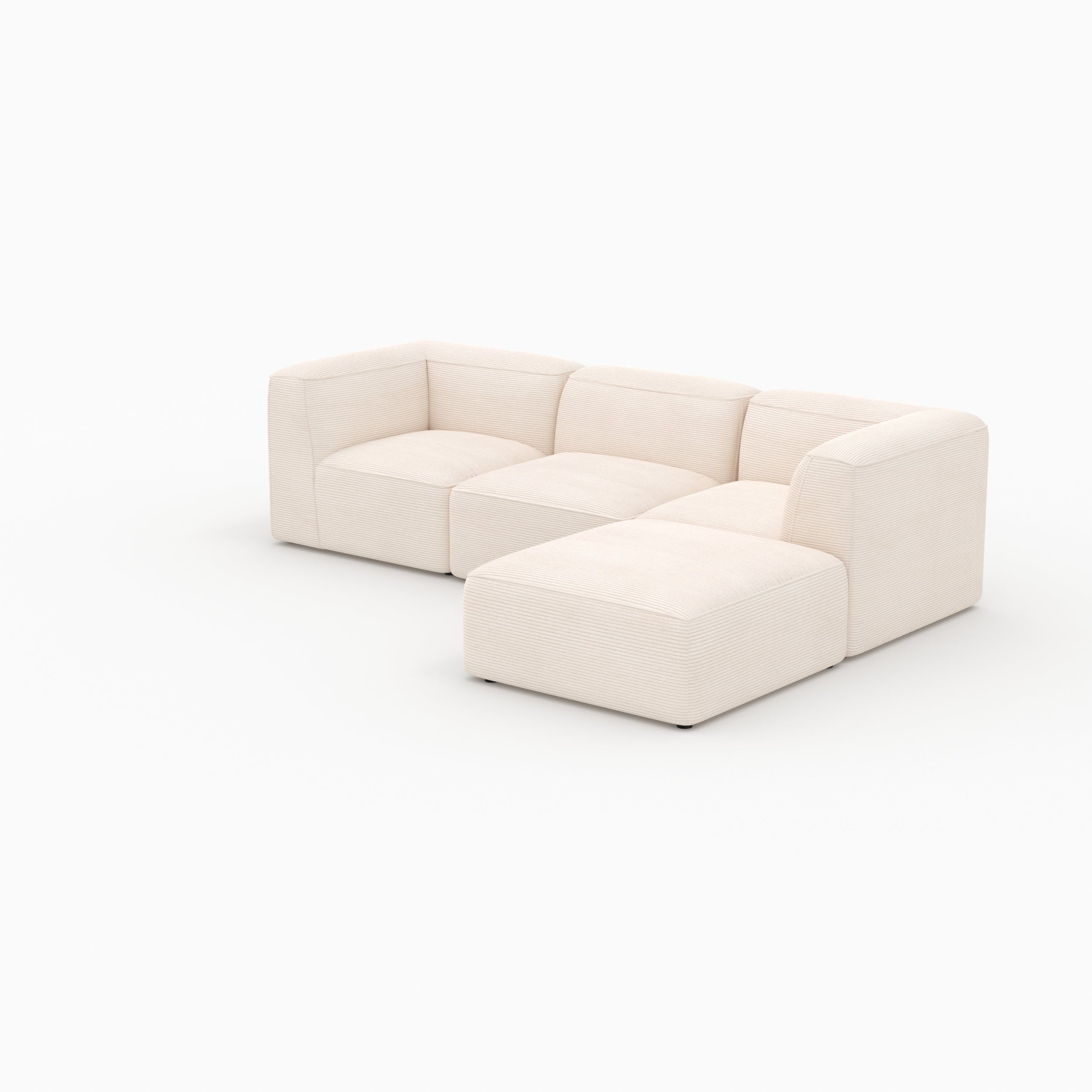 Canapé modulable Mina en velours blanc 3 places avec pouf