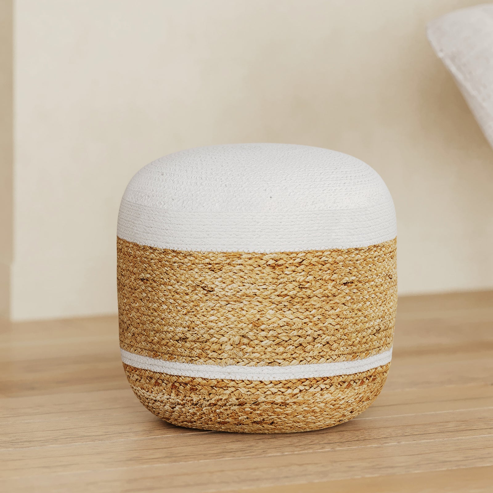 pouf jute et blanc billy