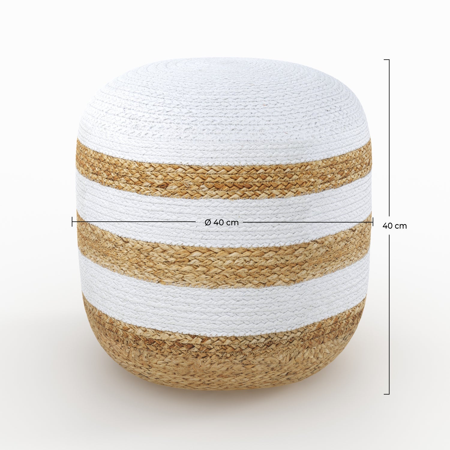 pouf naturel billy en jute 3 rayures blanches