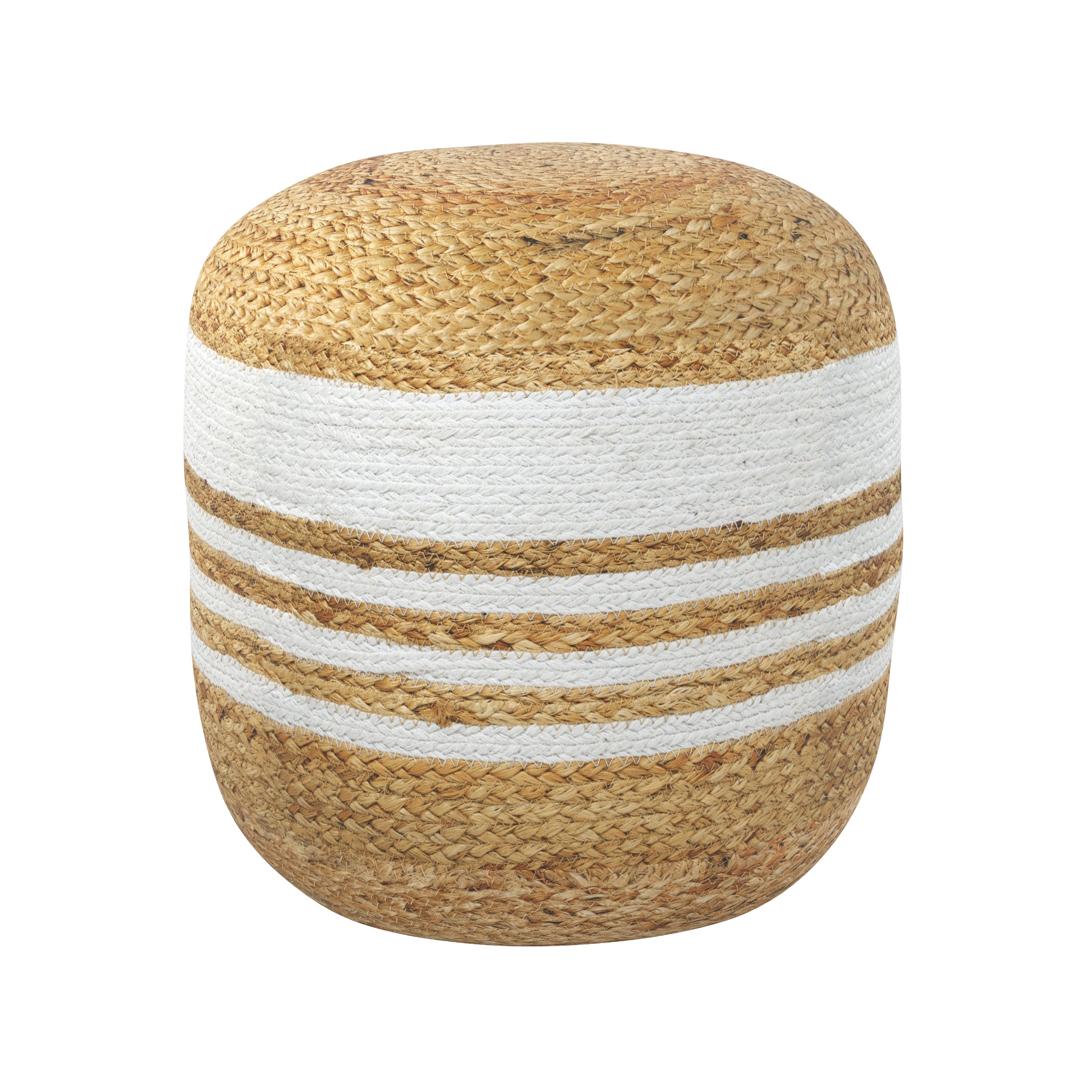 pouf rond billy en jute et blanc diametre 40 cm fond blanc