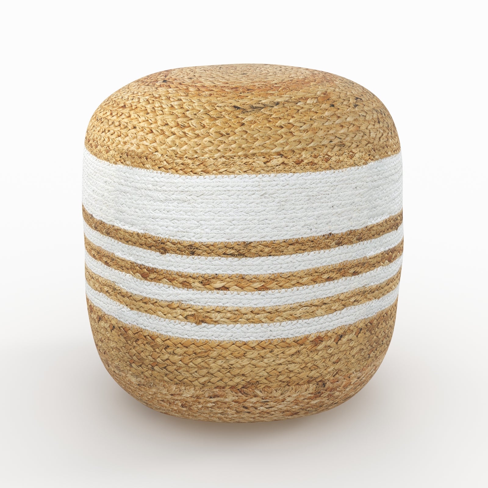 pouf rond billy en jute et blanc diametre 40 cm