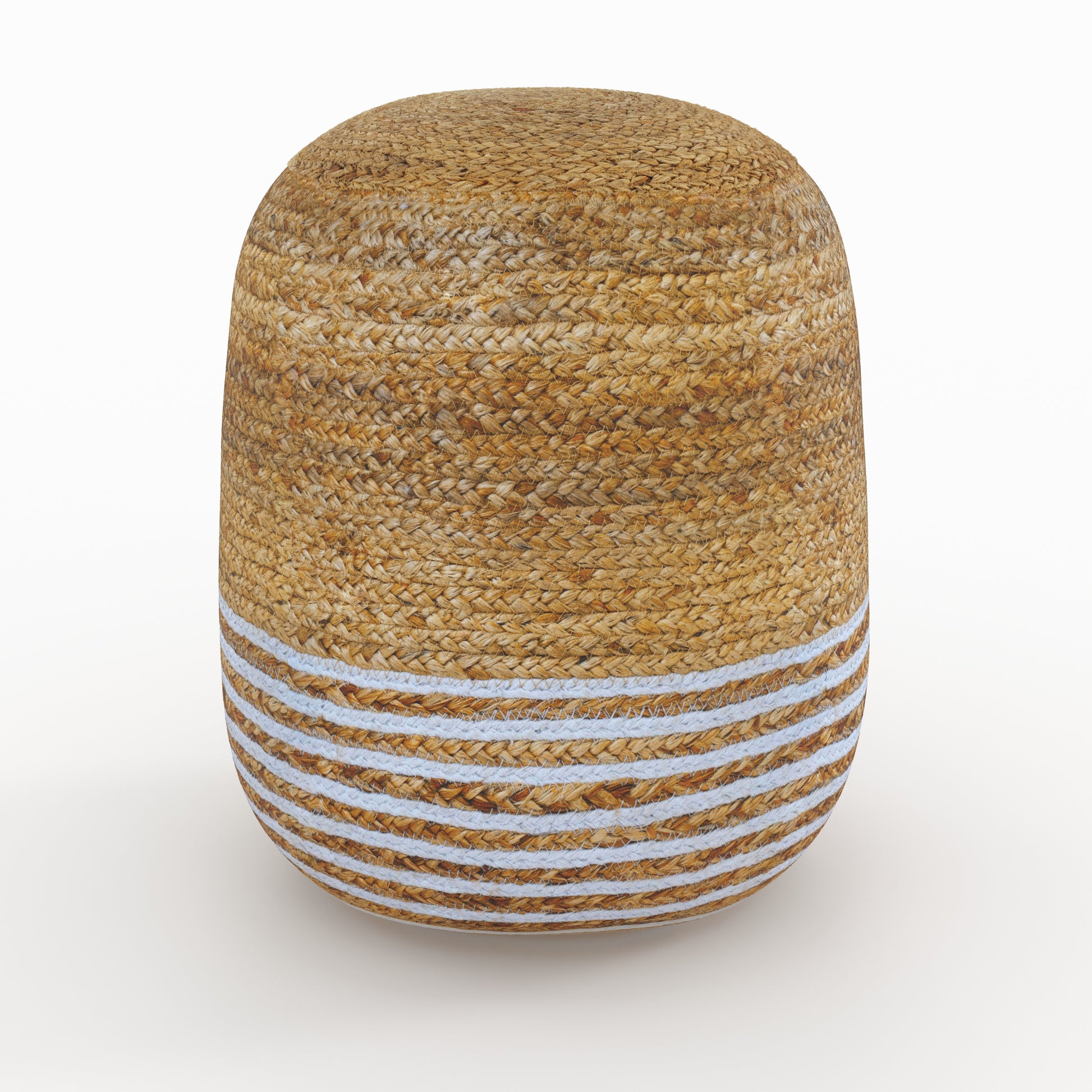 pouf rond billy en jute fines rayures blanches diametre 40 cm