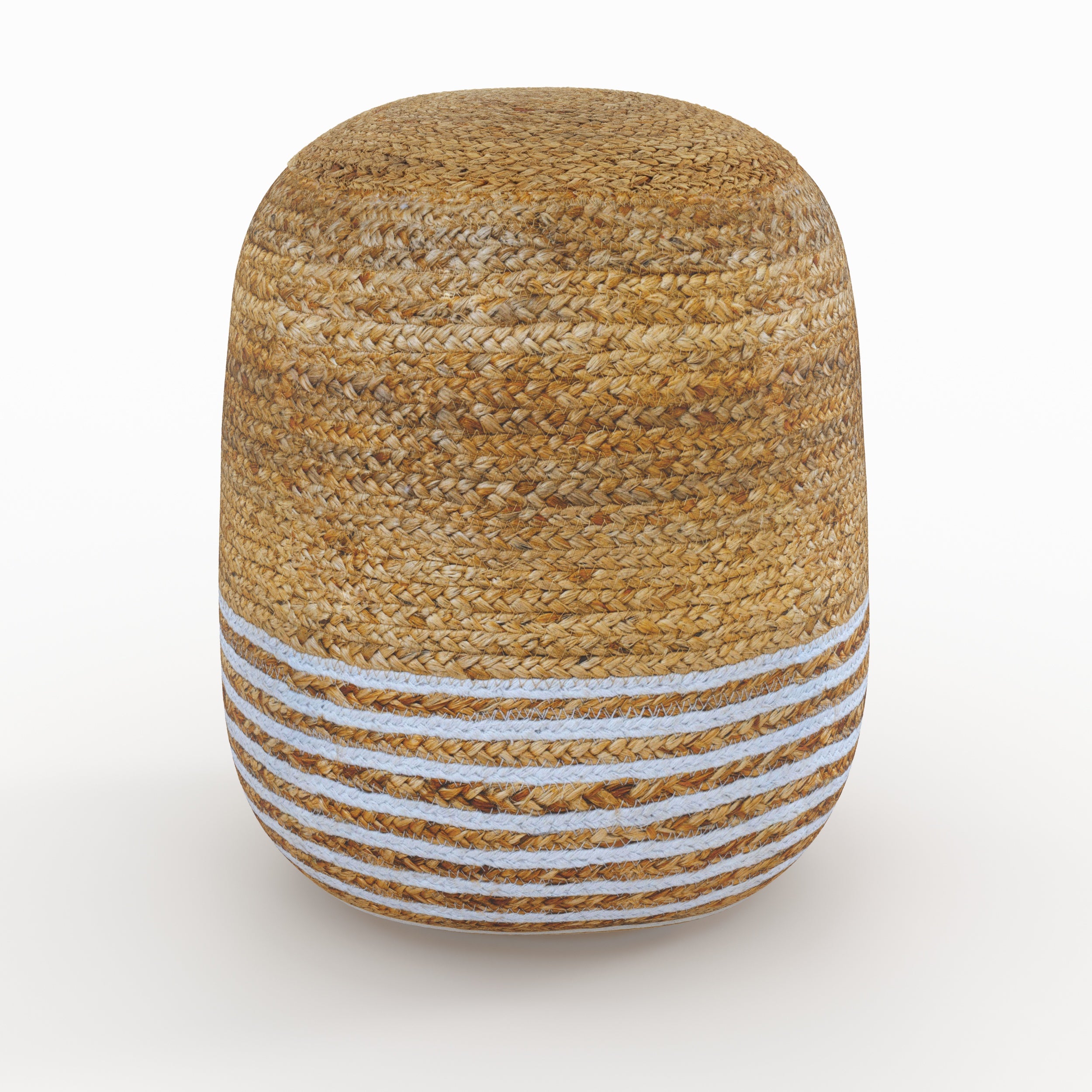 pouf rond billy en jute fines rayures blanches diametre 40 cm