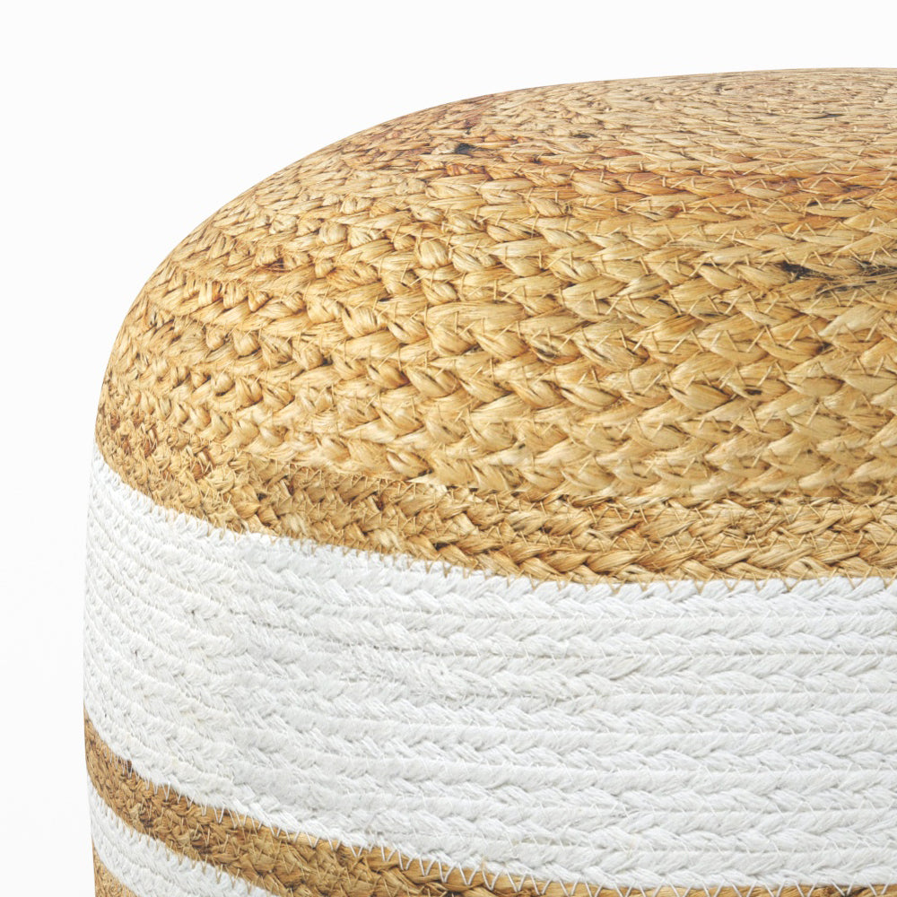 pouf rond billy en jute rayures blanches diametre 40 cm