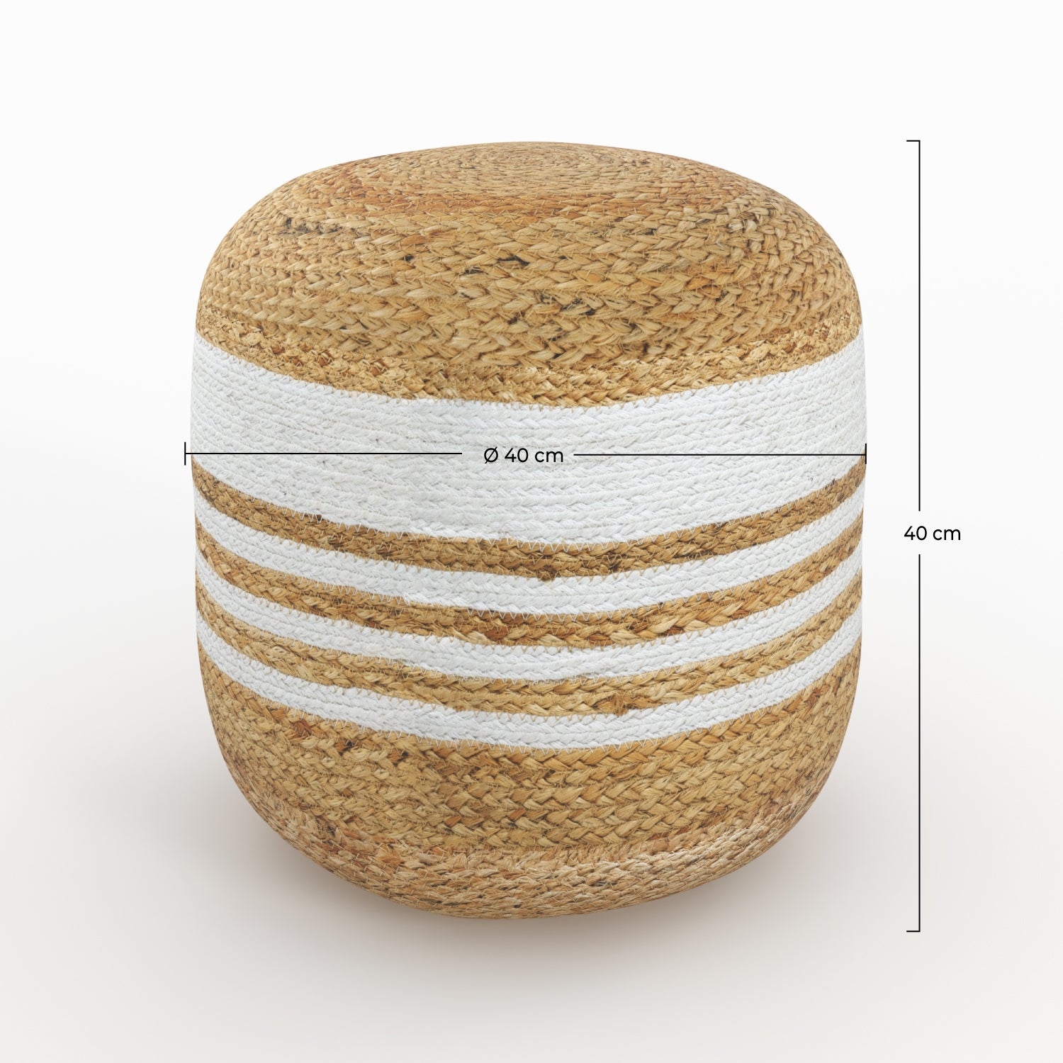 pouf rond billy jute et blanc diametre 40 cm