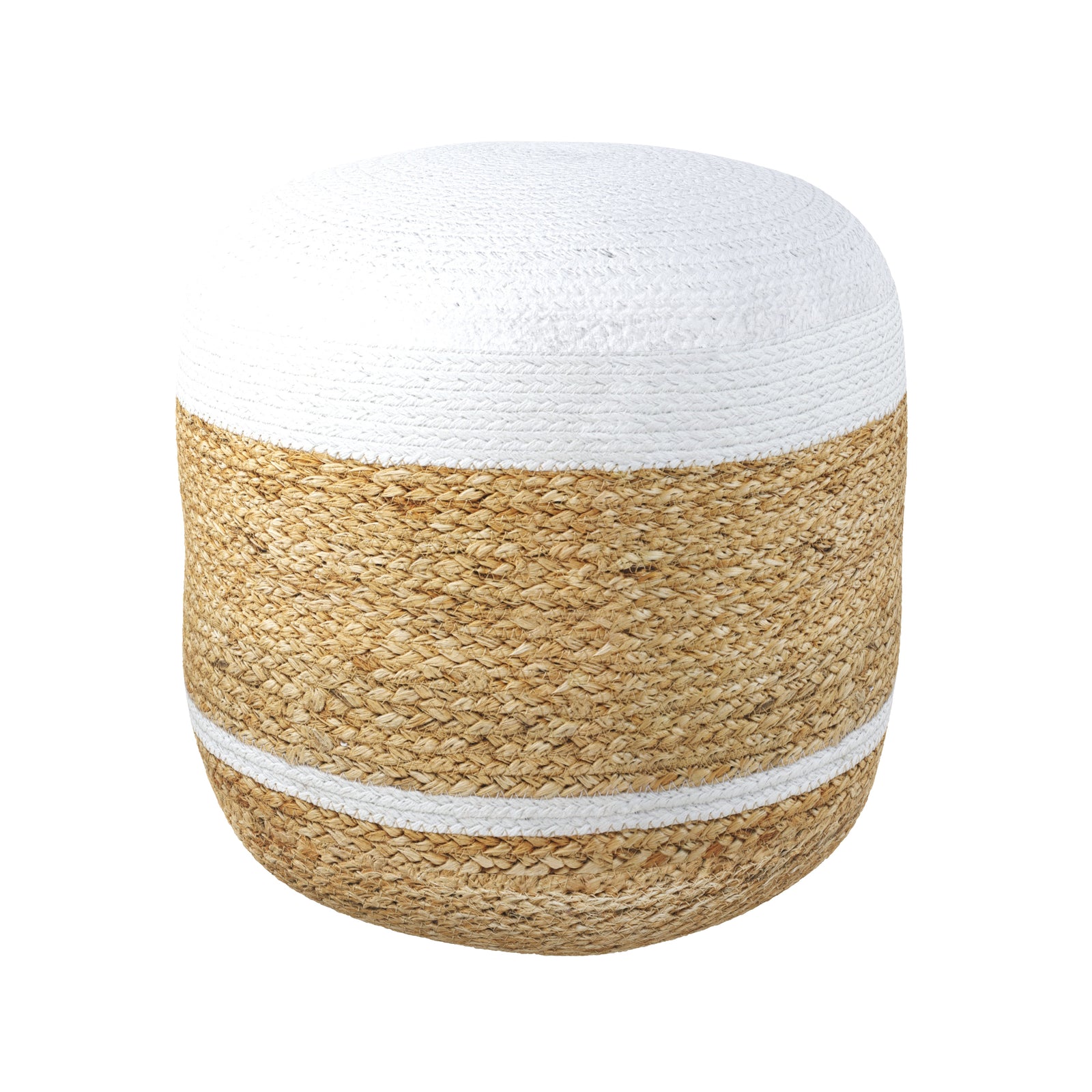 pouf rond en jute beige et blanc billy fond blanc