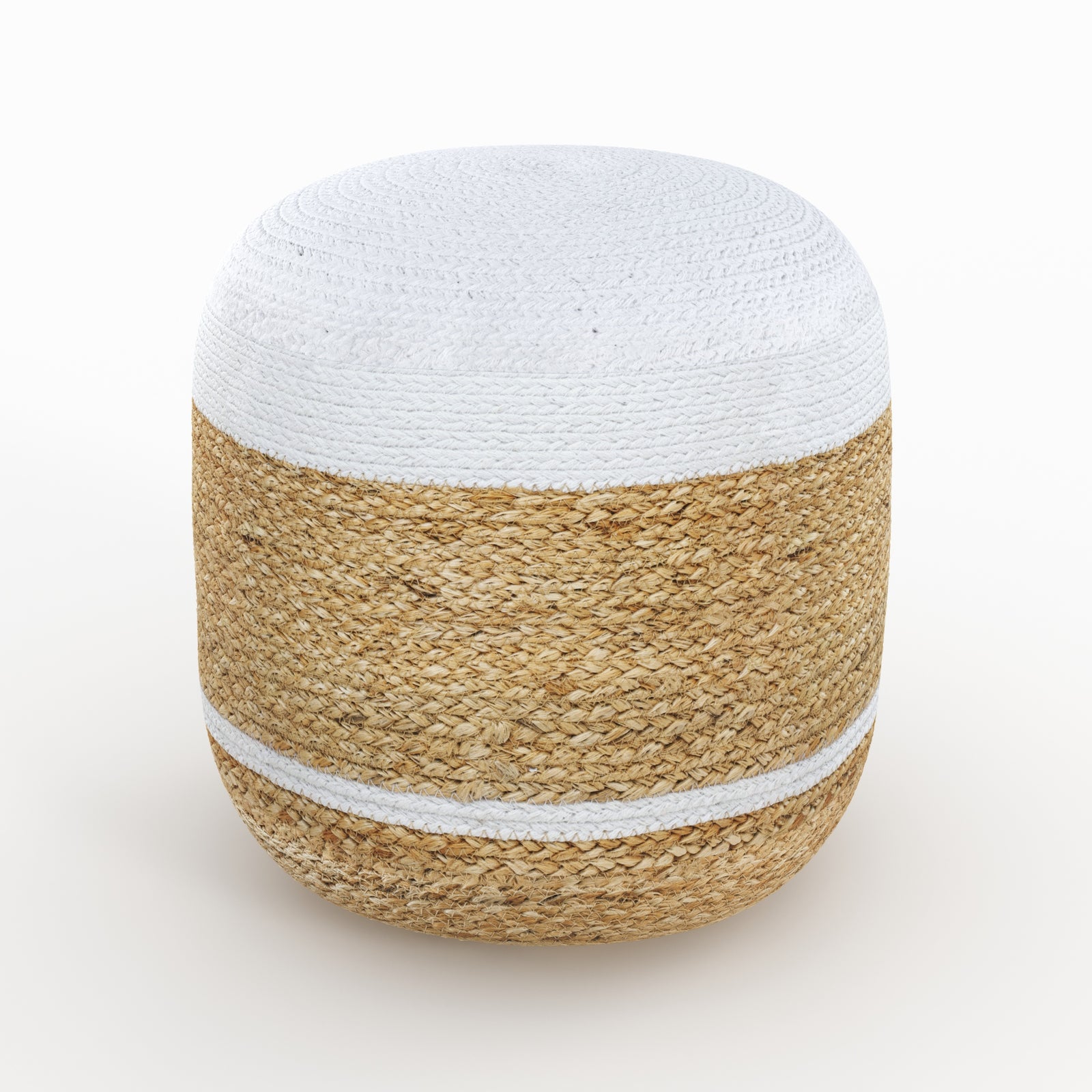 pouf rond en jute beige et blanc billy matiere naturelle