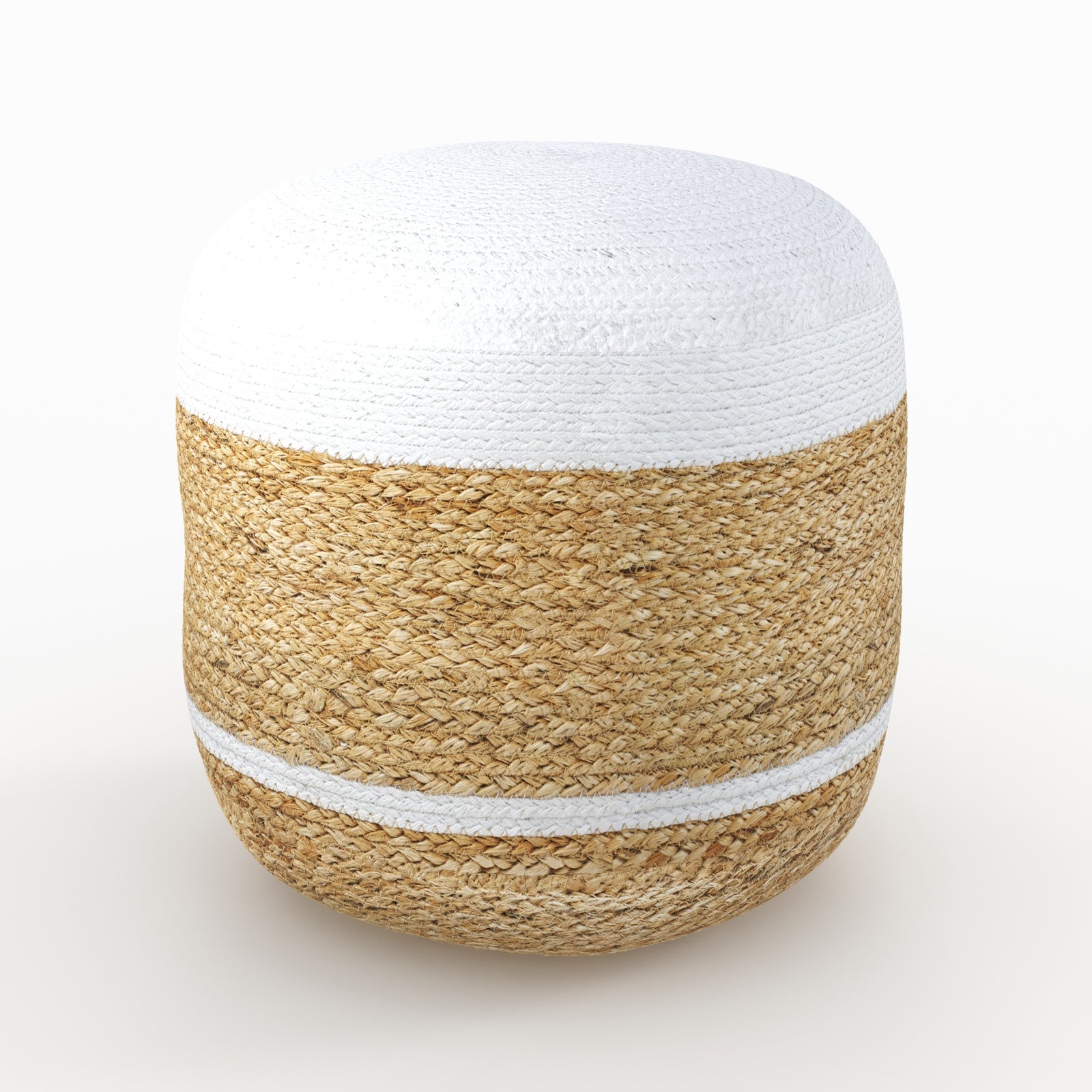 pouf rond en jute beige et blanc billy