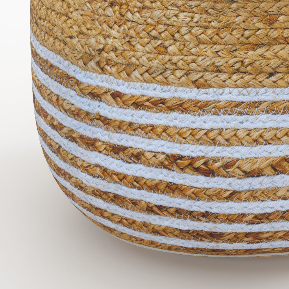pouf rond en jute fines rayures blanches diametre 40 cm billy