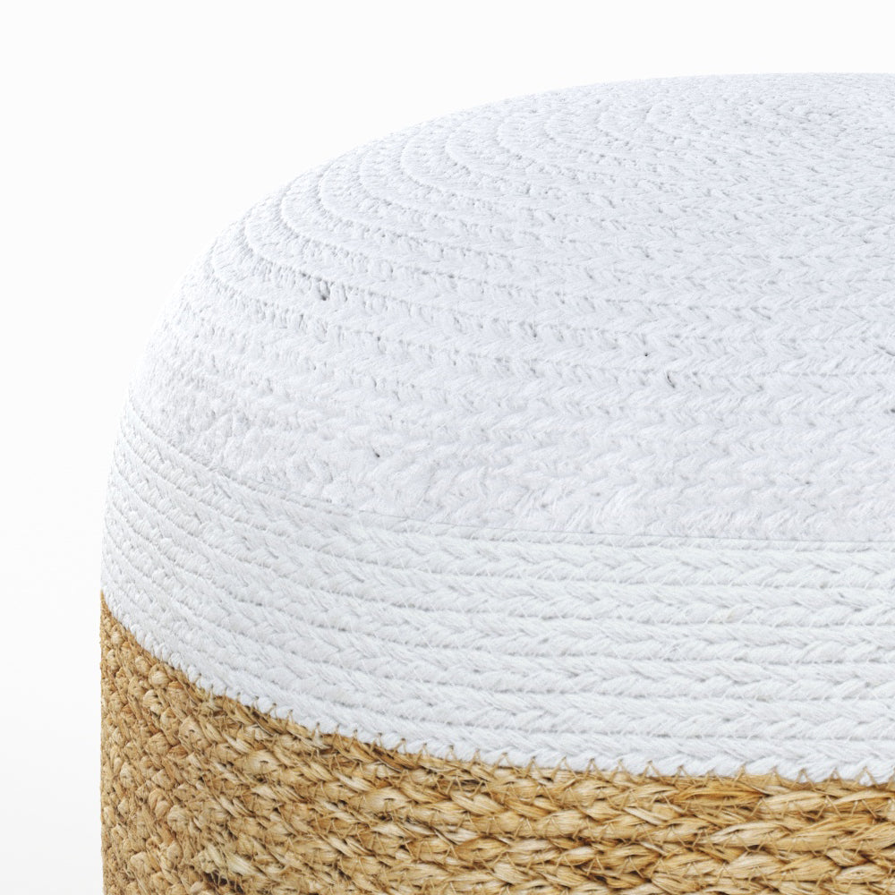 pouf rond jute beige et blanc billy