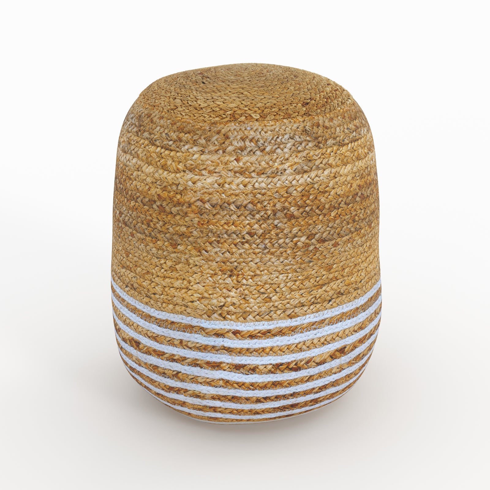 pouf rond jute fines rayures blanches diametre 40 cm