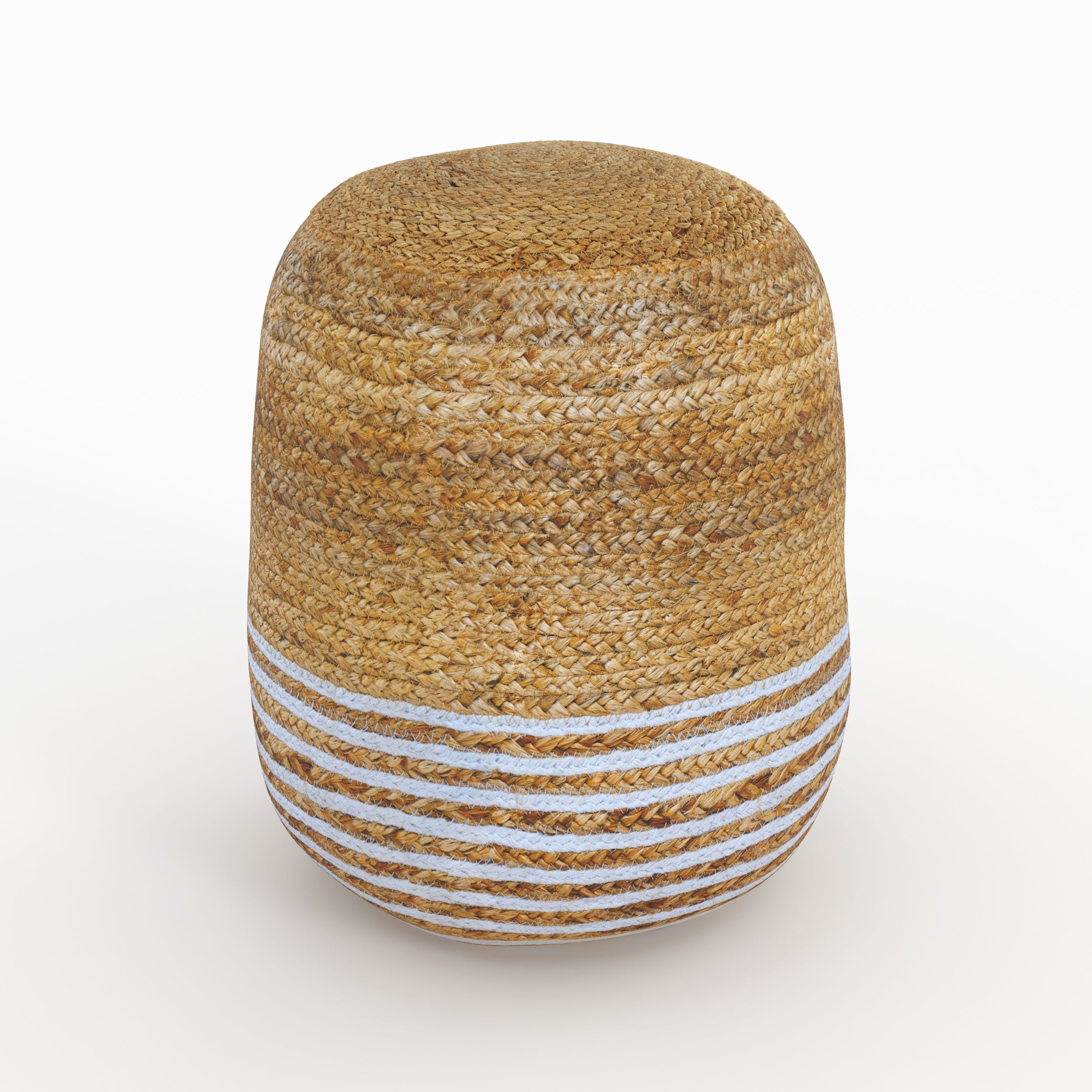 pouf rond jute fines rayures blanches diametre 40 cm