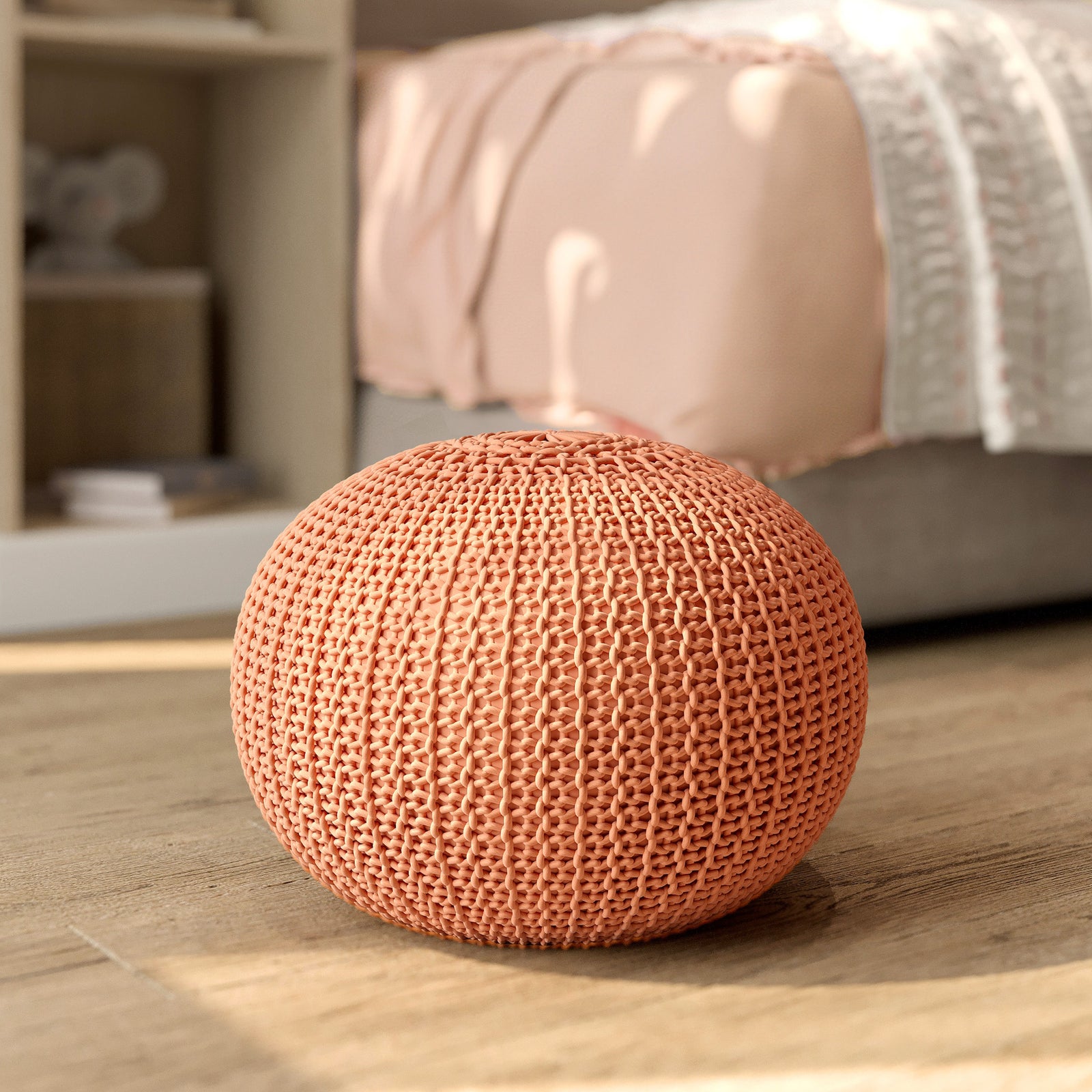 pouf rose en laine elisa 40 cm