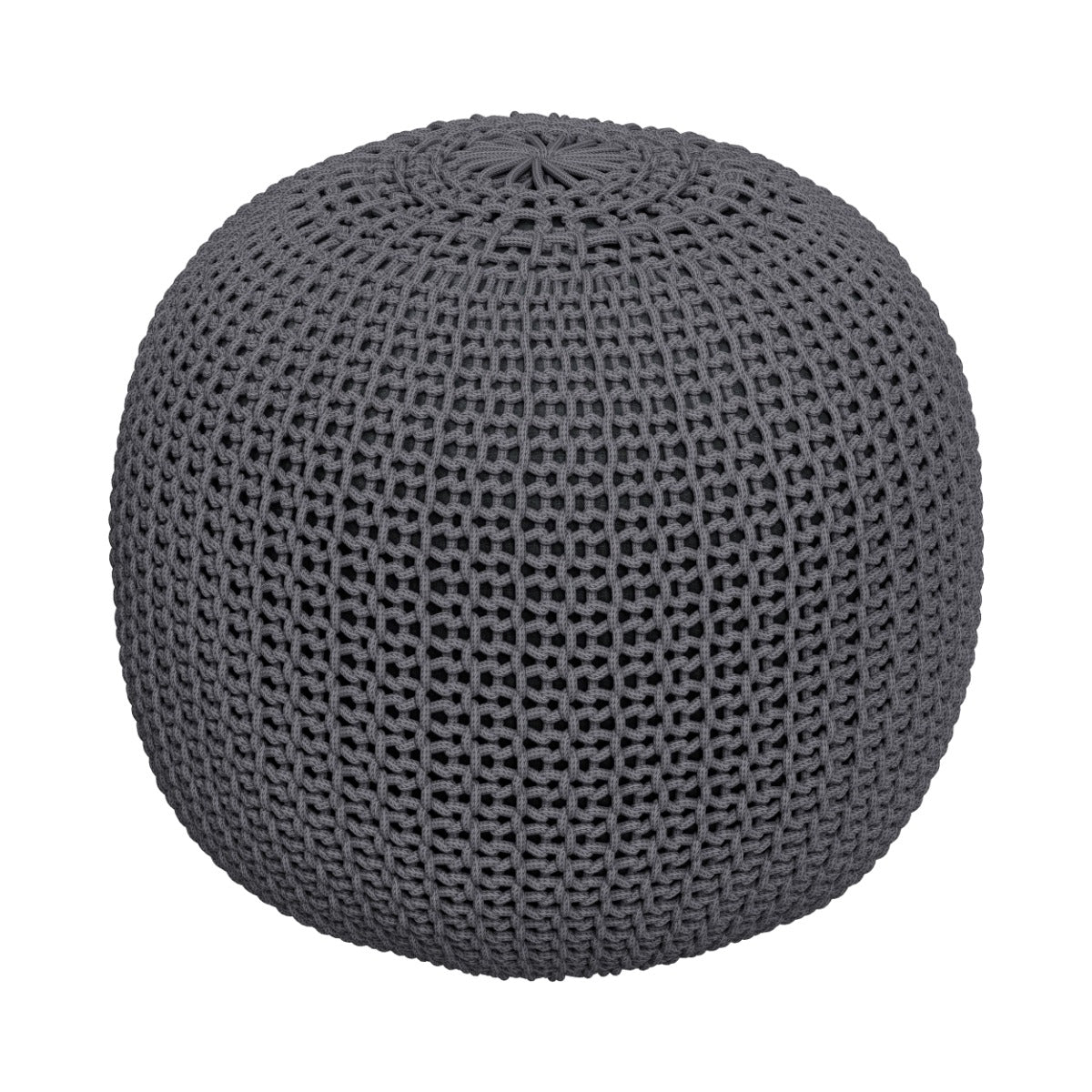 pouf tricot rond gris fonce d40 cm elisa