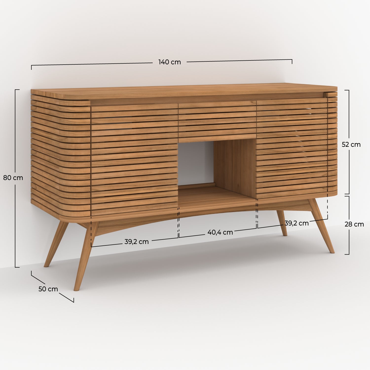 rangement meuble de salle de bain bois de teck marron avec niche