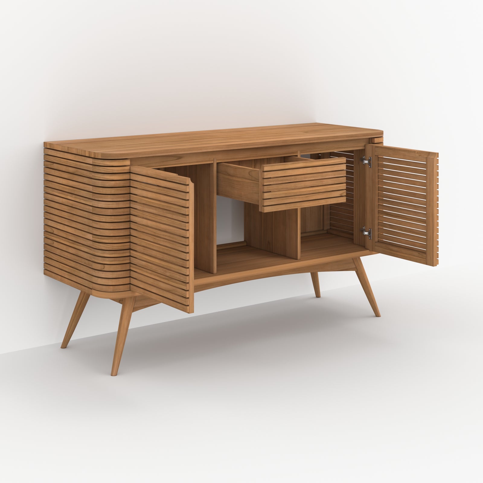 rangement meuble de salle de bain en bois de teck marron avec niche