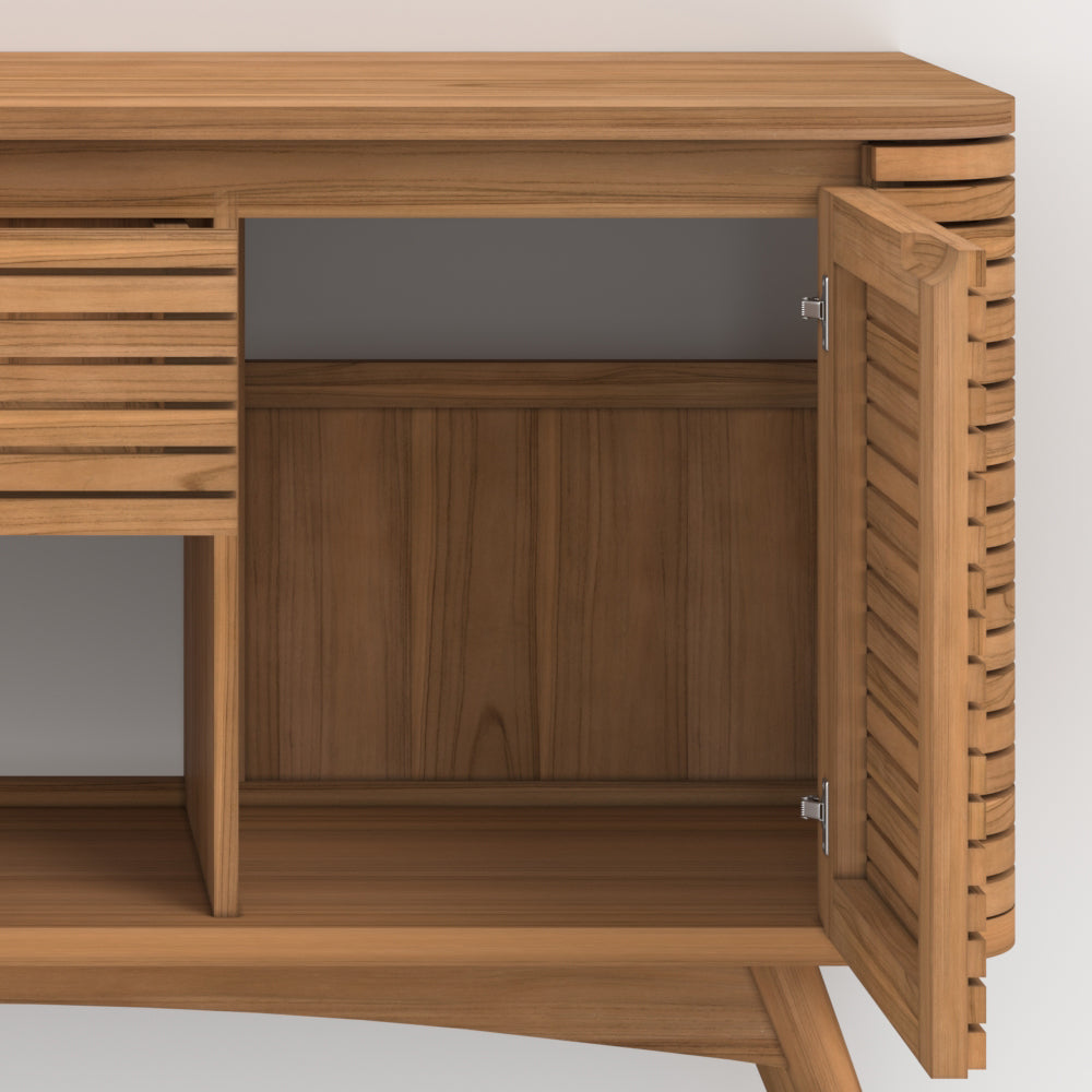 rangement meuble salle de bain bois de teck marron avec niche