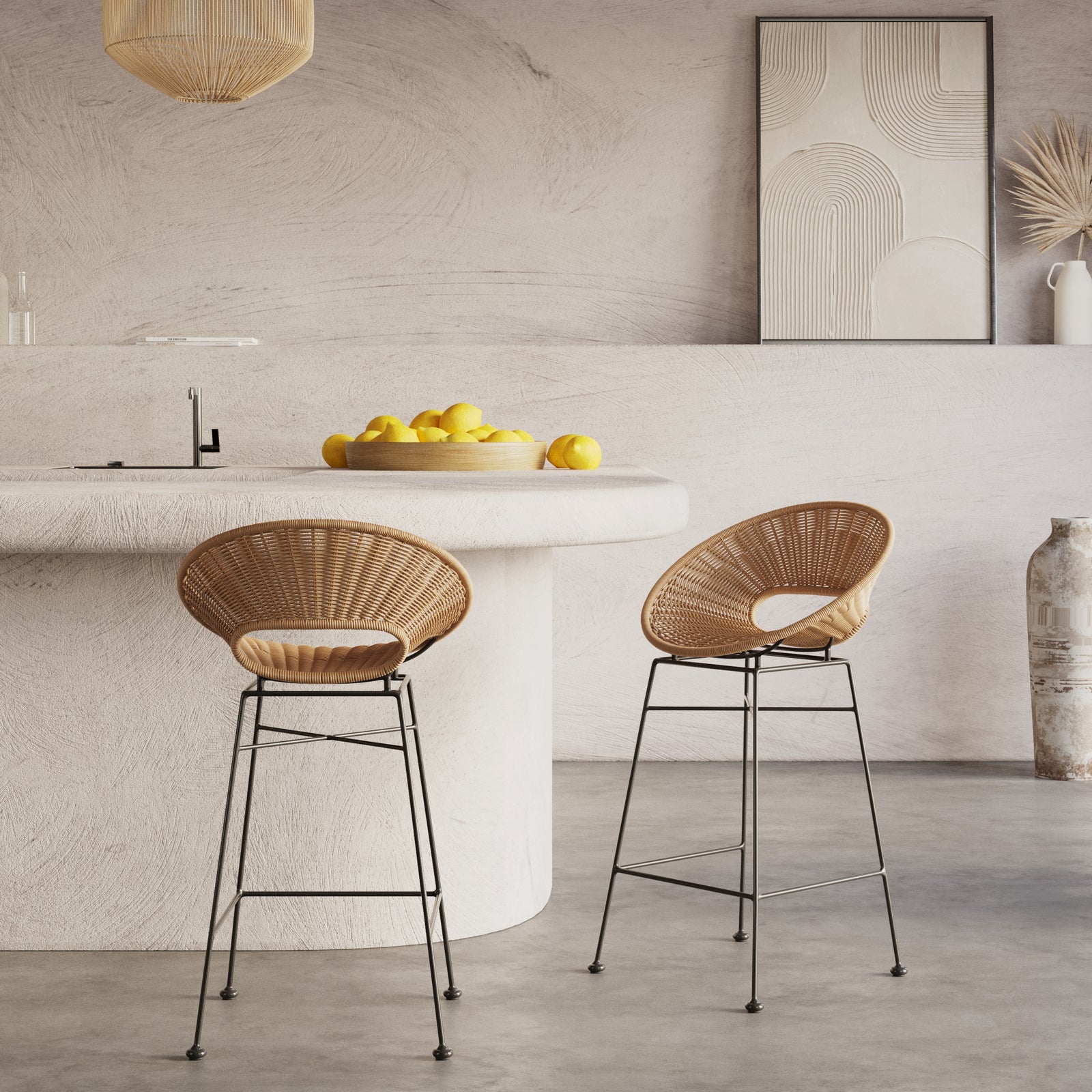 rava lot de 2 chaise de bar resine tressee naturelle 65 cm