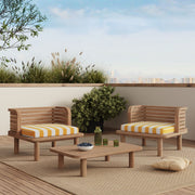 Gartenmöbel Kilda 2-Sitzer aus Teak, gestreifter gelber Stoff, 2 Sessel
