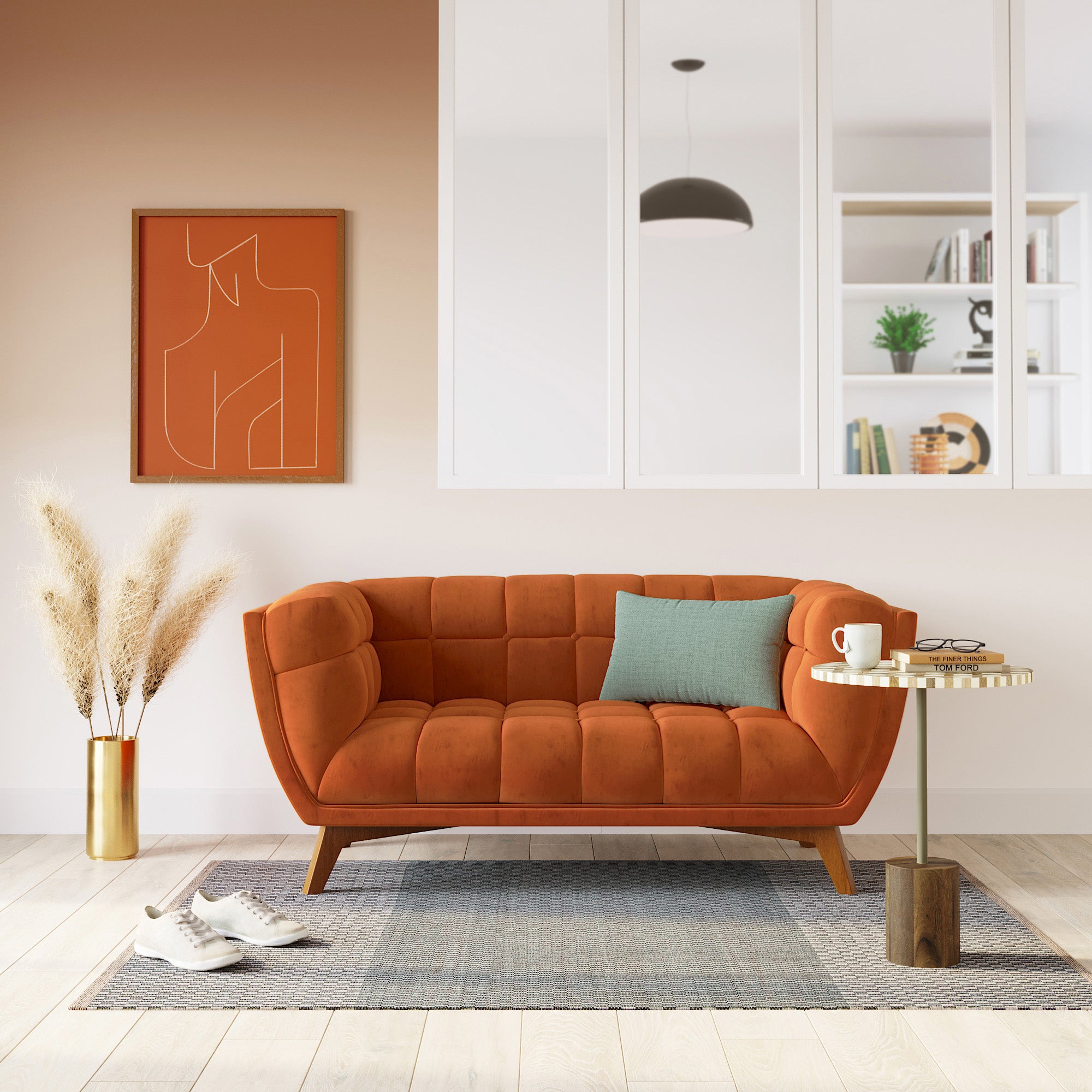 Canapé Mona 2 places en velours orange curcuma