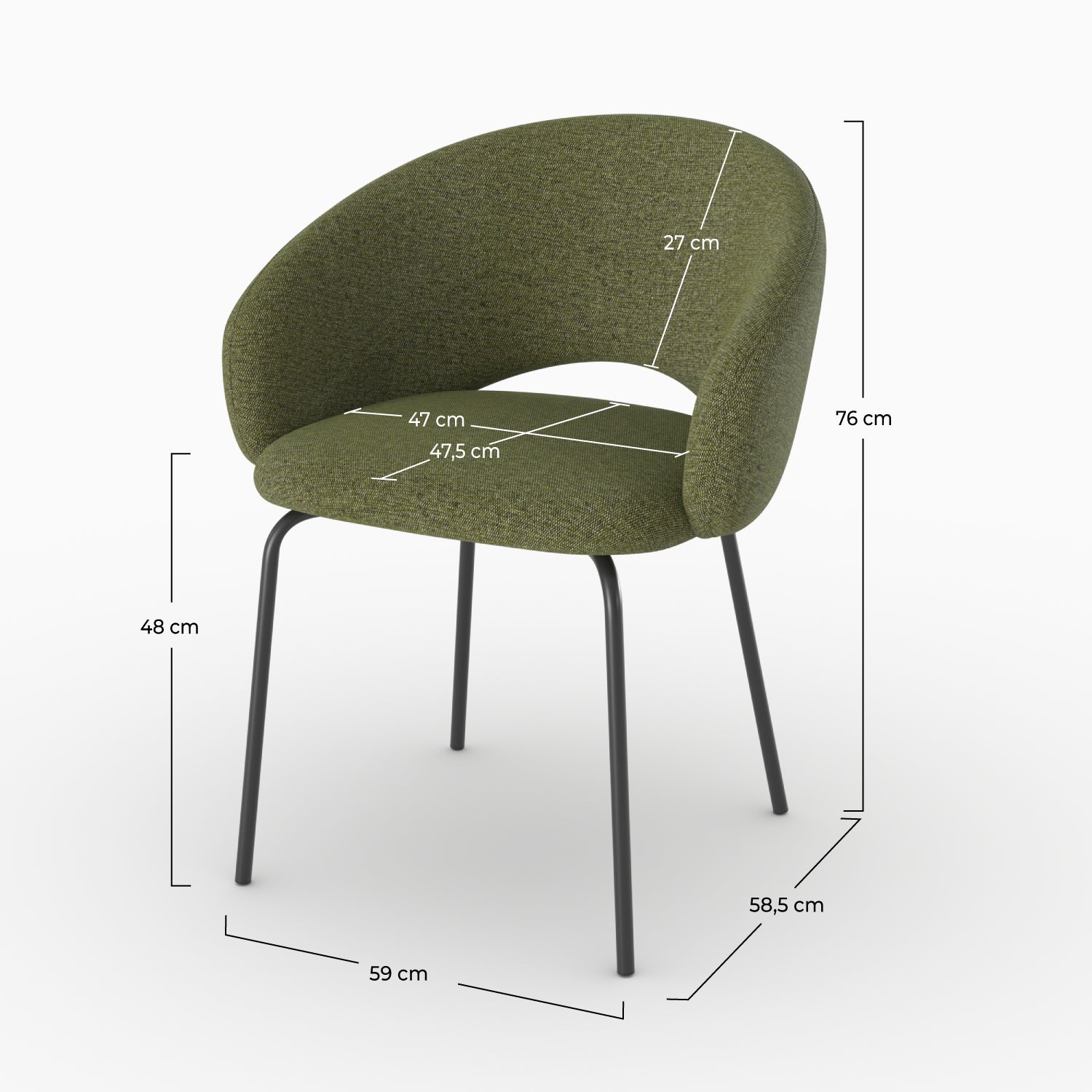 Chaise Milly en tissu vert chiné