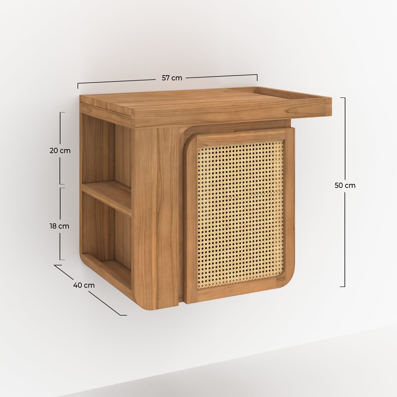 rdv deco meuble de salle de bain suspendu dami en bois de teck et cannage rangement