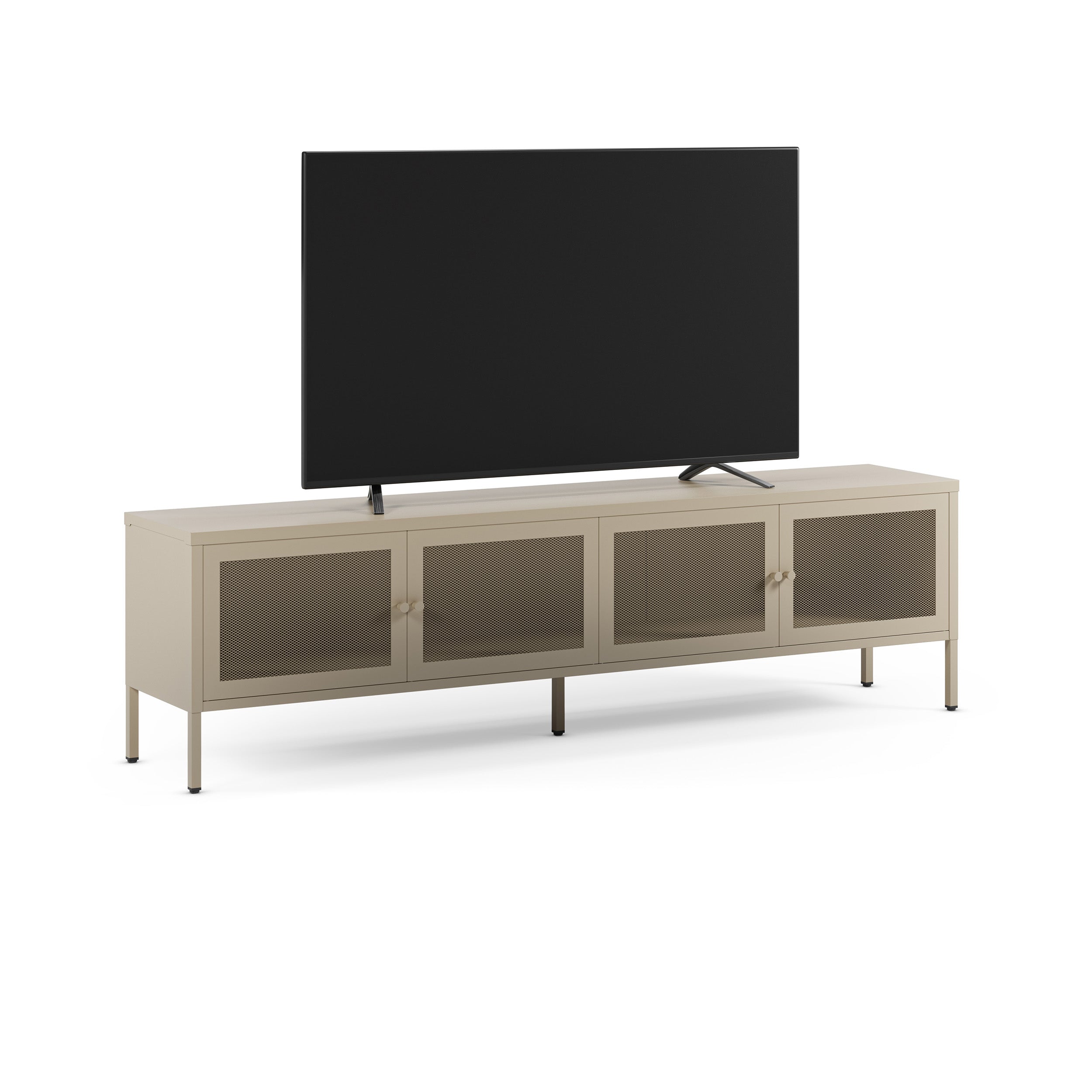 Meuble TV Latem en métal beige 4 portes, 160 cm