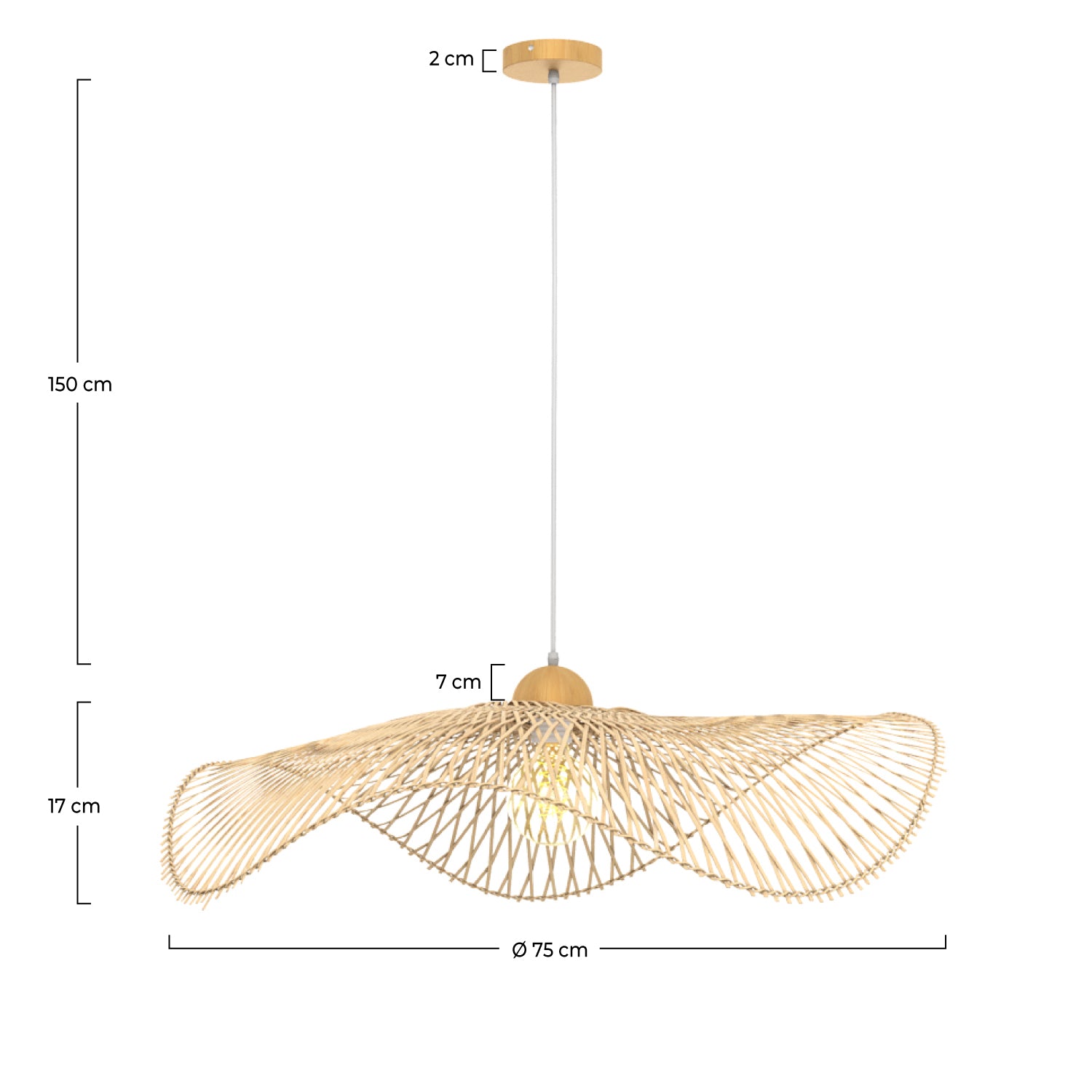 Suspension Jipi en bambou avec fil blanc D75cm