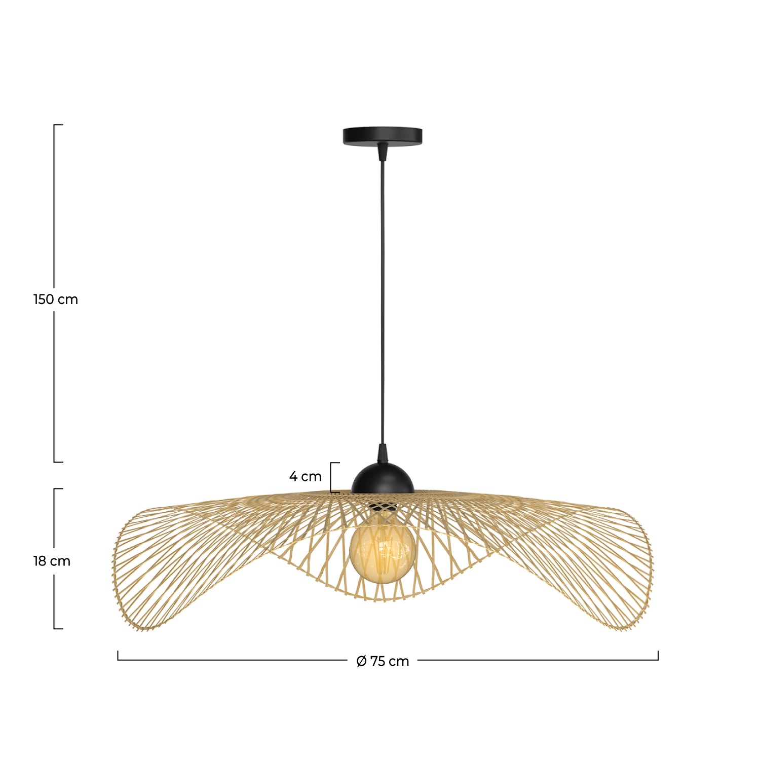 Suspension Jipi en bambou avec fil noir D75cm
