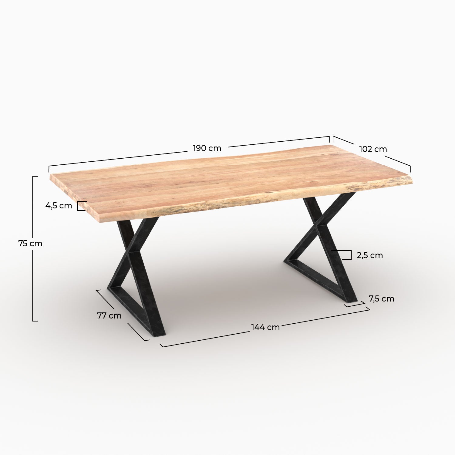 Table rectangulaire Gia en bois massif d'acacia 6 places