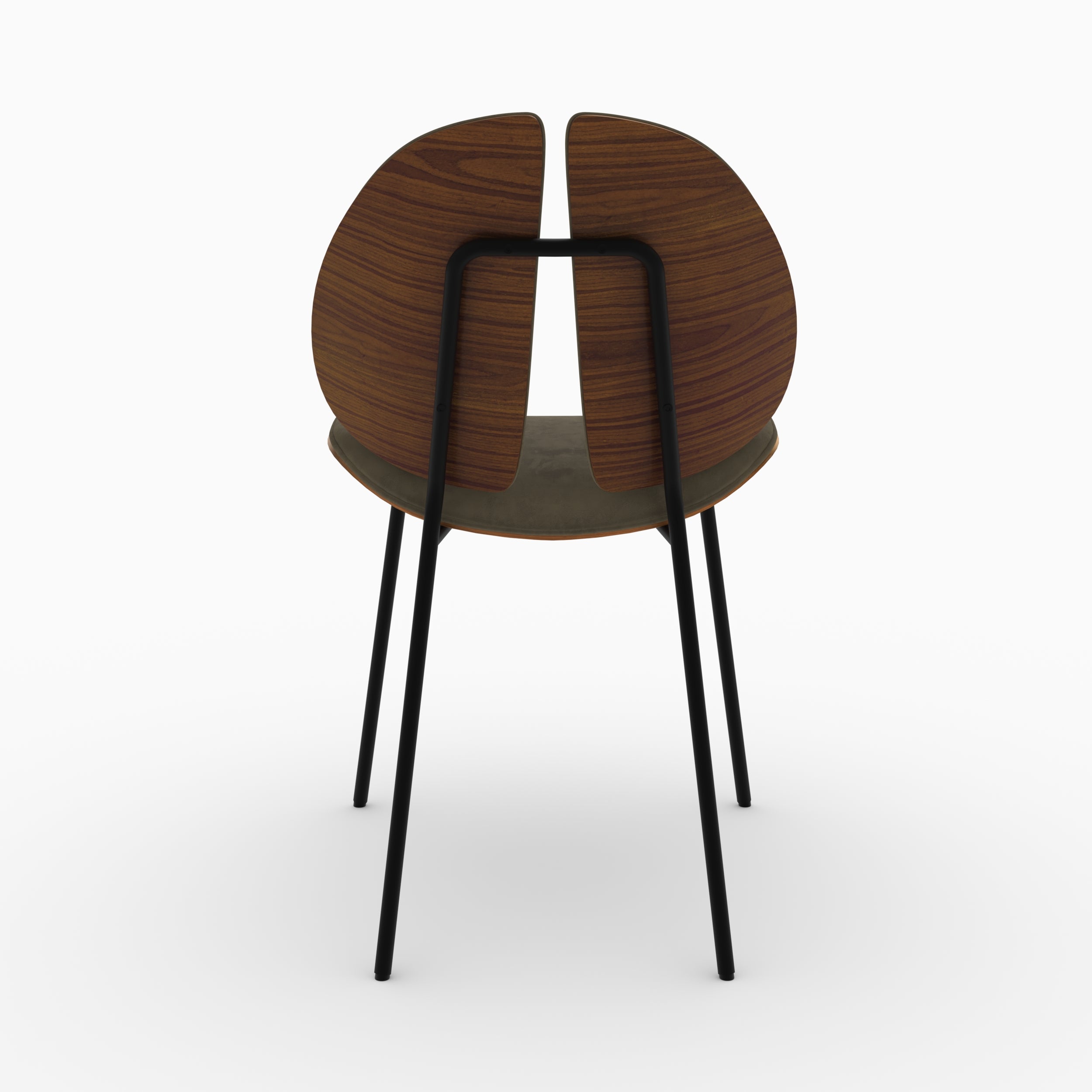 Chaise Coccinelle en velours kaki et bois de noyer