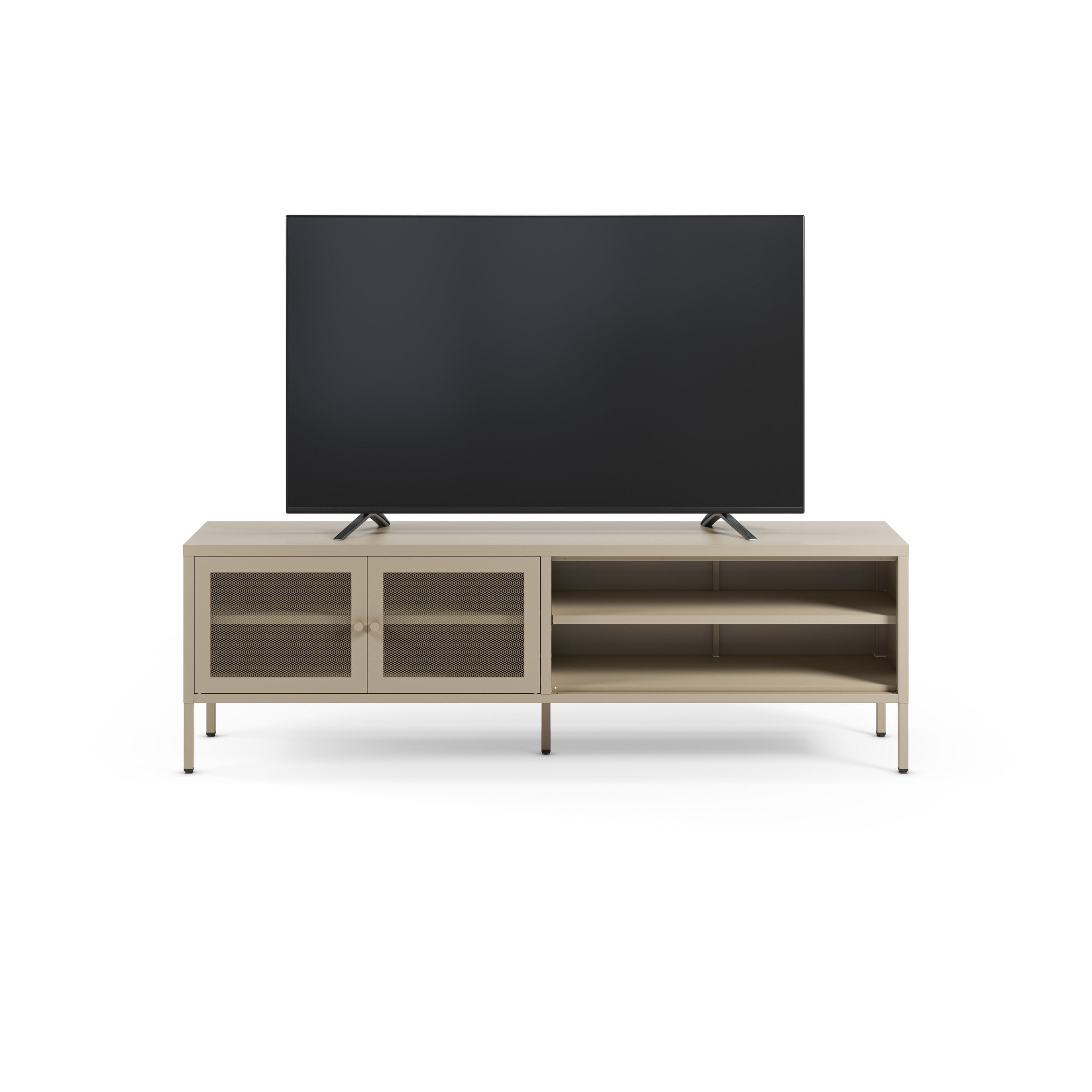 Meuble TV Latem en métal beige 2 portes, 160 cm