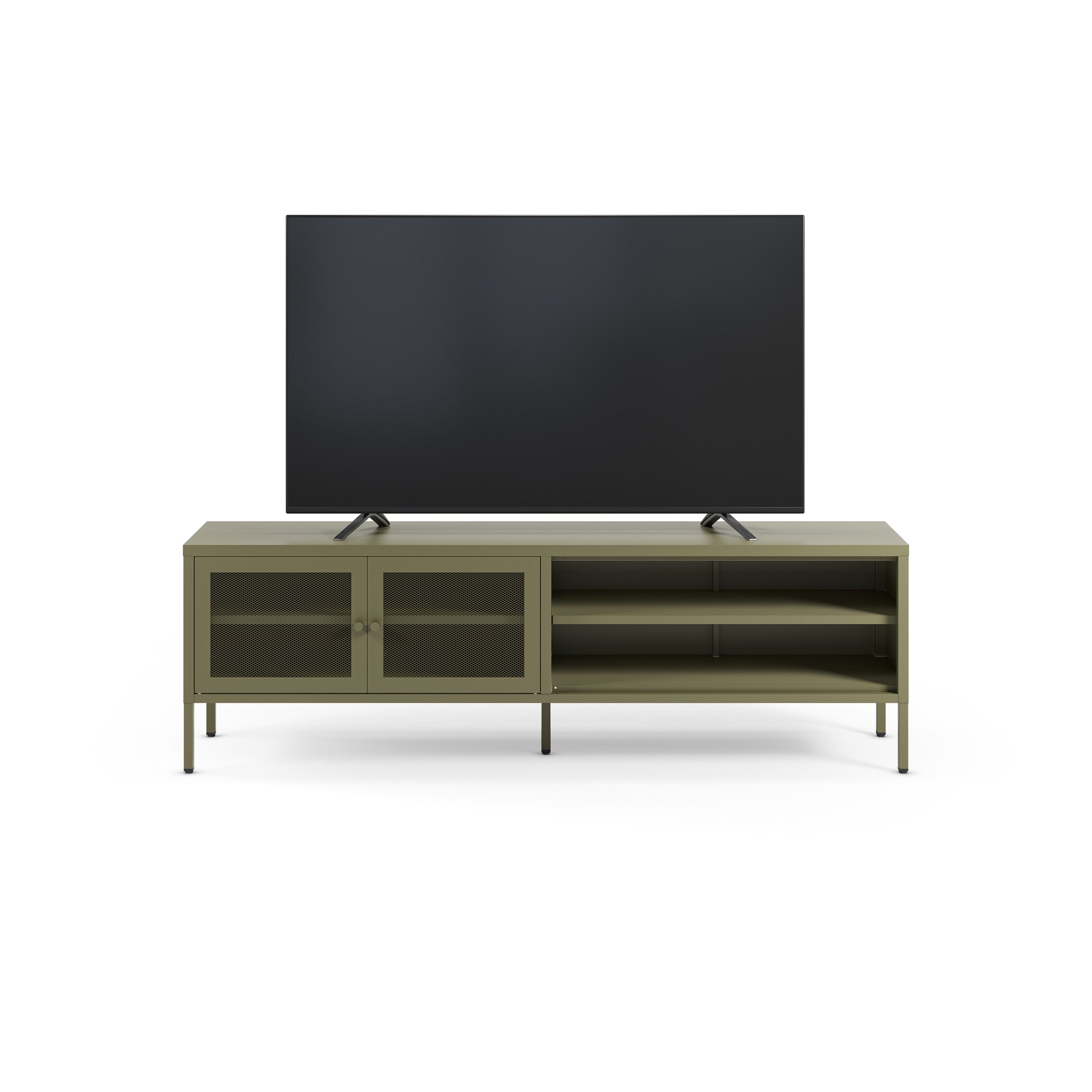 Meuble TV Latem en métal vert kaki 2 portes, 160 cm