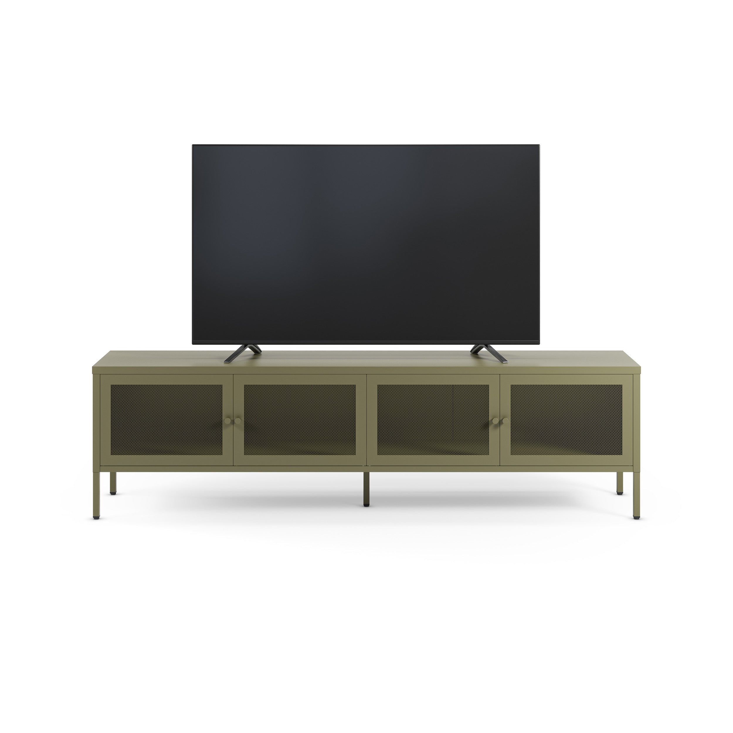 Meuble TV Latem en métal vert kaki 4 portes, 160 cm
