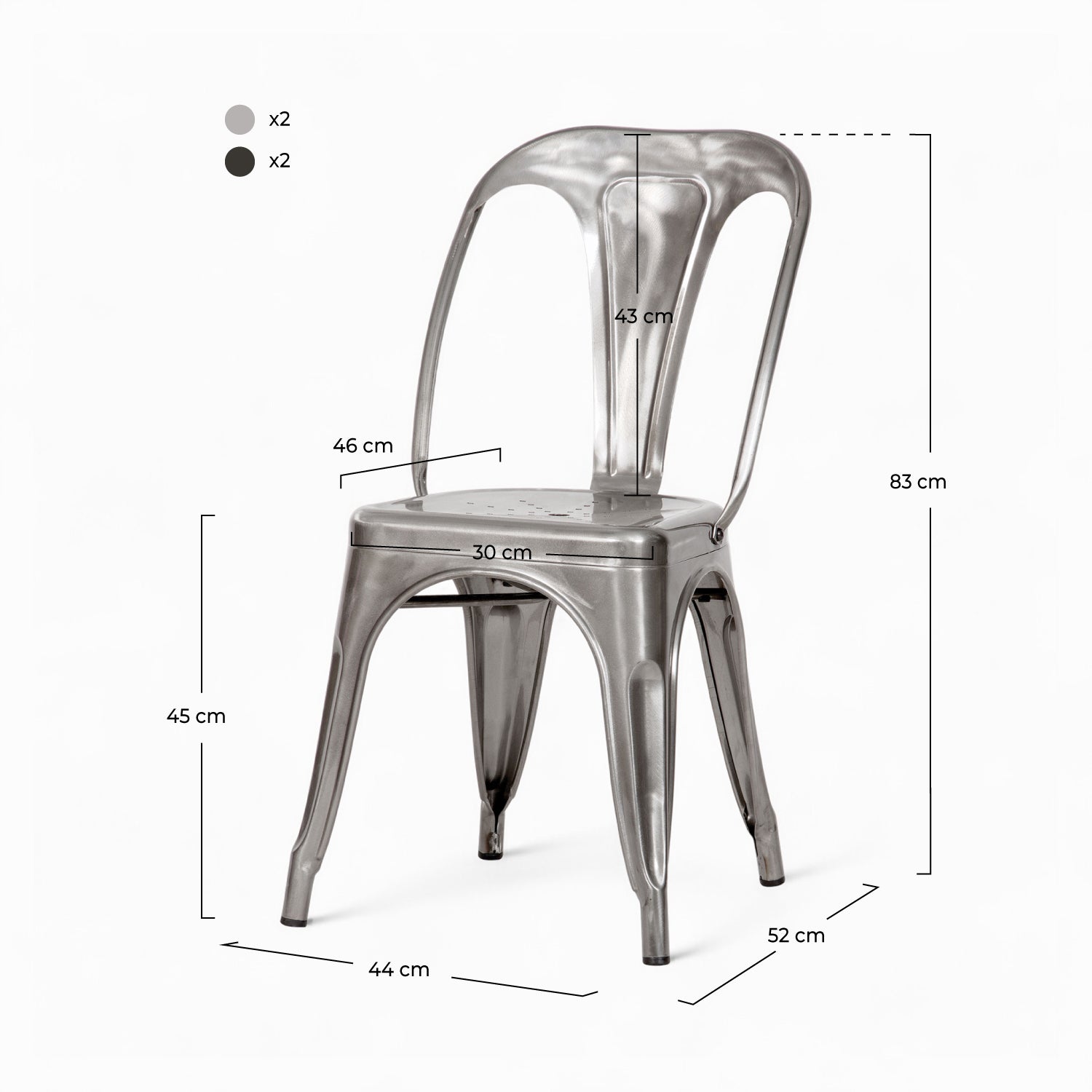 rendez vous deco pack chaises 4 indus metal gris chrome anthracite