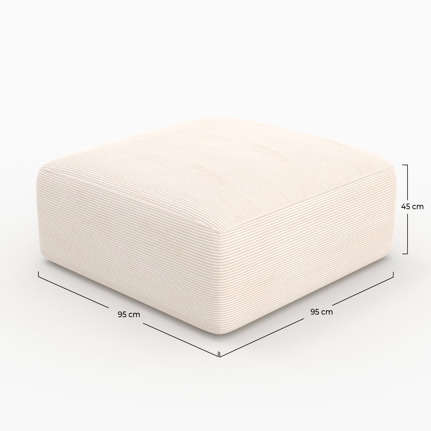 Pouf Mina quadrato per divano modulare in velluto bianco sporco