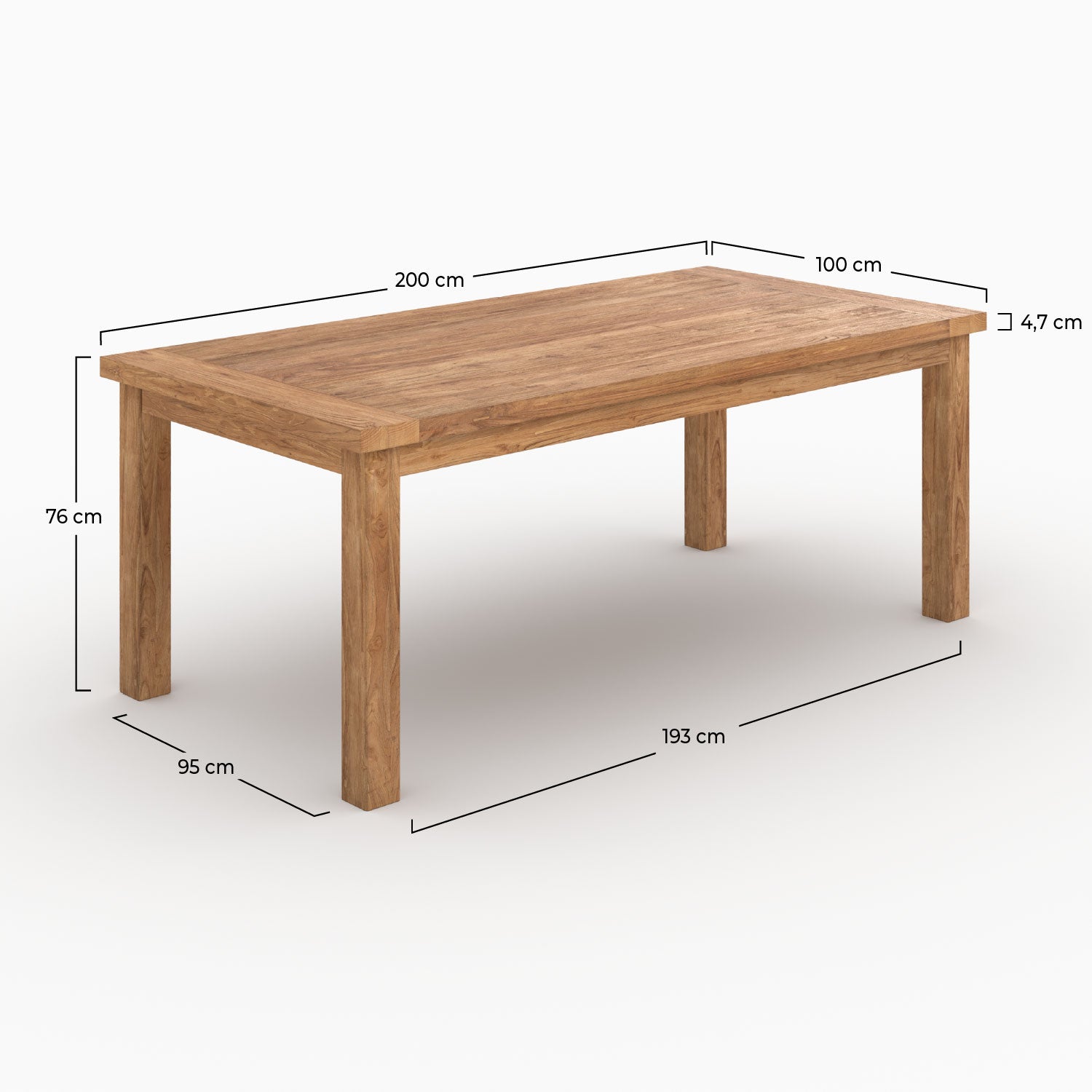 Table rectangulaire 8 personnes Mémo en bois de teck recyclé