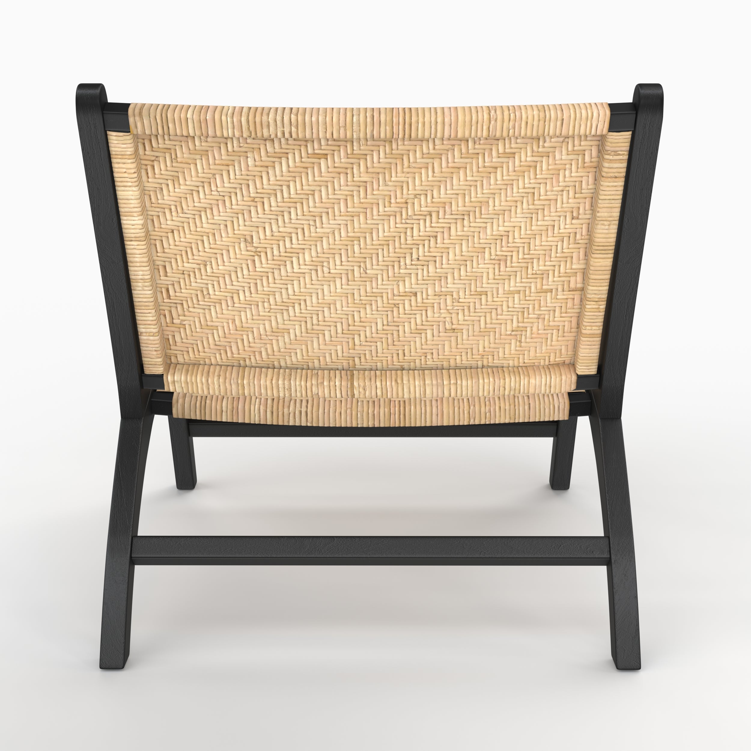 Fauteuil Kilka en bois de teck noir et tressage chevron en rotin